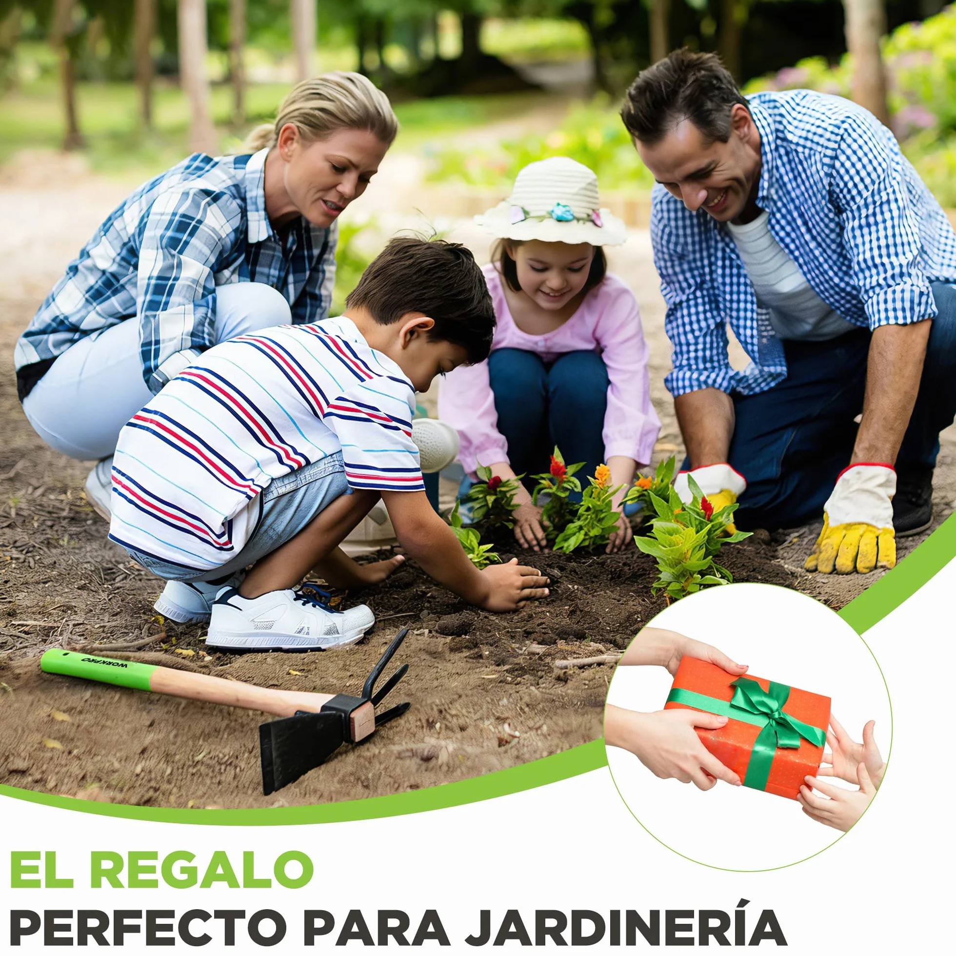 WORKPRO Azada Doble Jardín 2 en 1 Acero Cultivador 3 Dientes Mango Madera 36 cm Jardinería