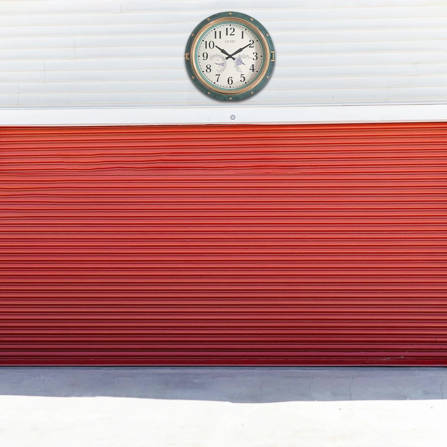 OCEST Reloj de pared impermeable 16 pulgadas termómetro higrómetro silencioso sin tictac funciona con pilas decoración hogar patio verde retro