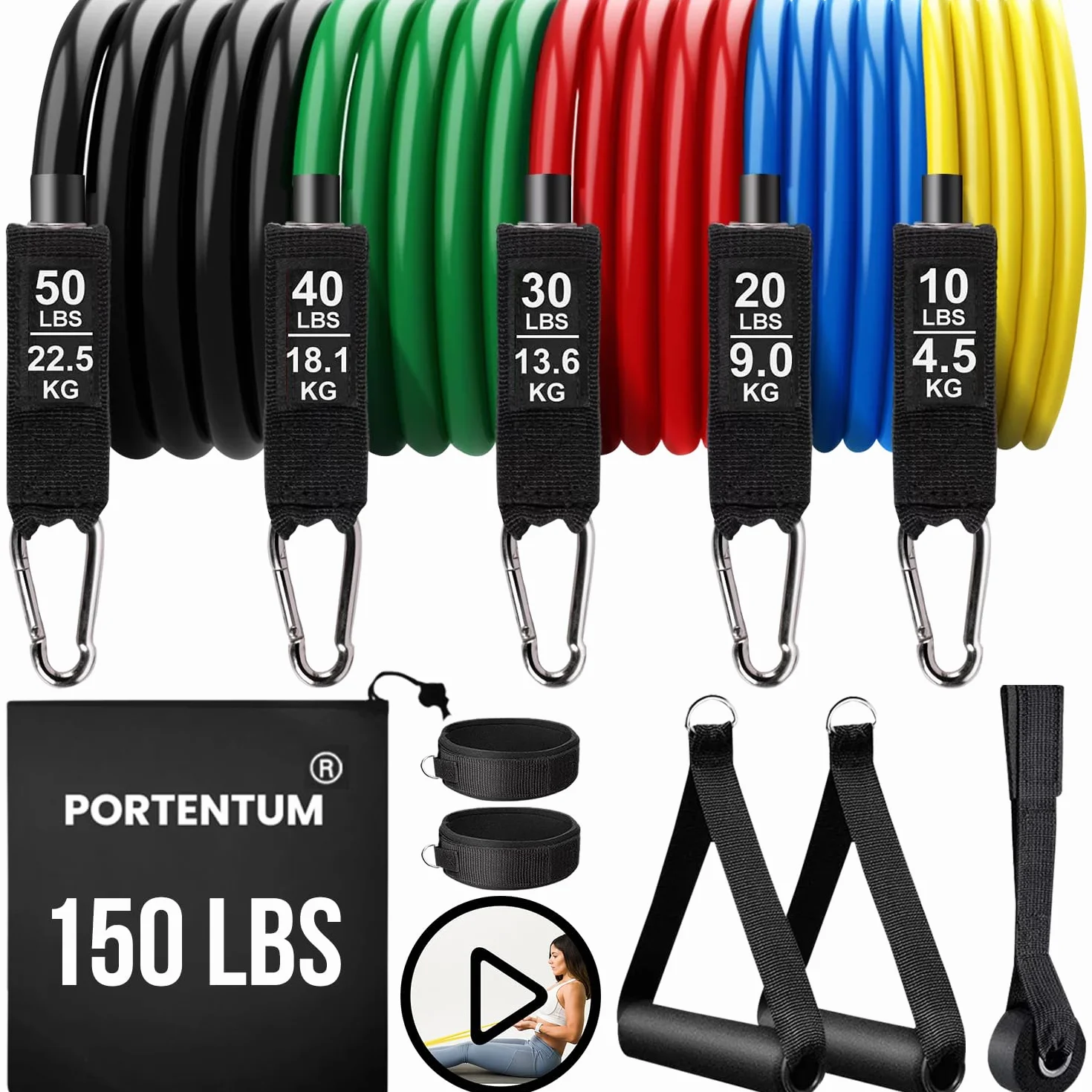 PORTENTUM Gomas elasticas musculación - Bandas elasticas para Yoga Gym Crossfit