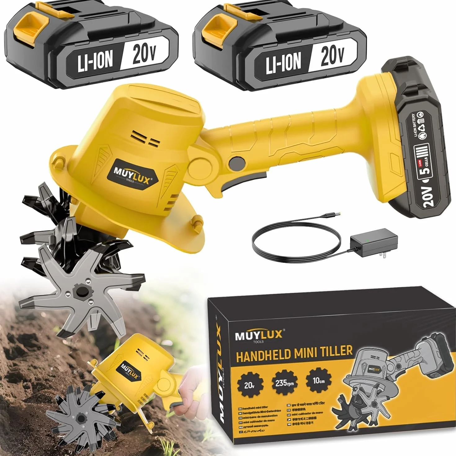 Cultivador manual inalámbrico para batería Makita de 18 V, fresadora de jardín con 2 dientes de acero, ancho de trabajo de 10,3 cm y profundidad de trabajo de 12,8 cm, diseño de mango