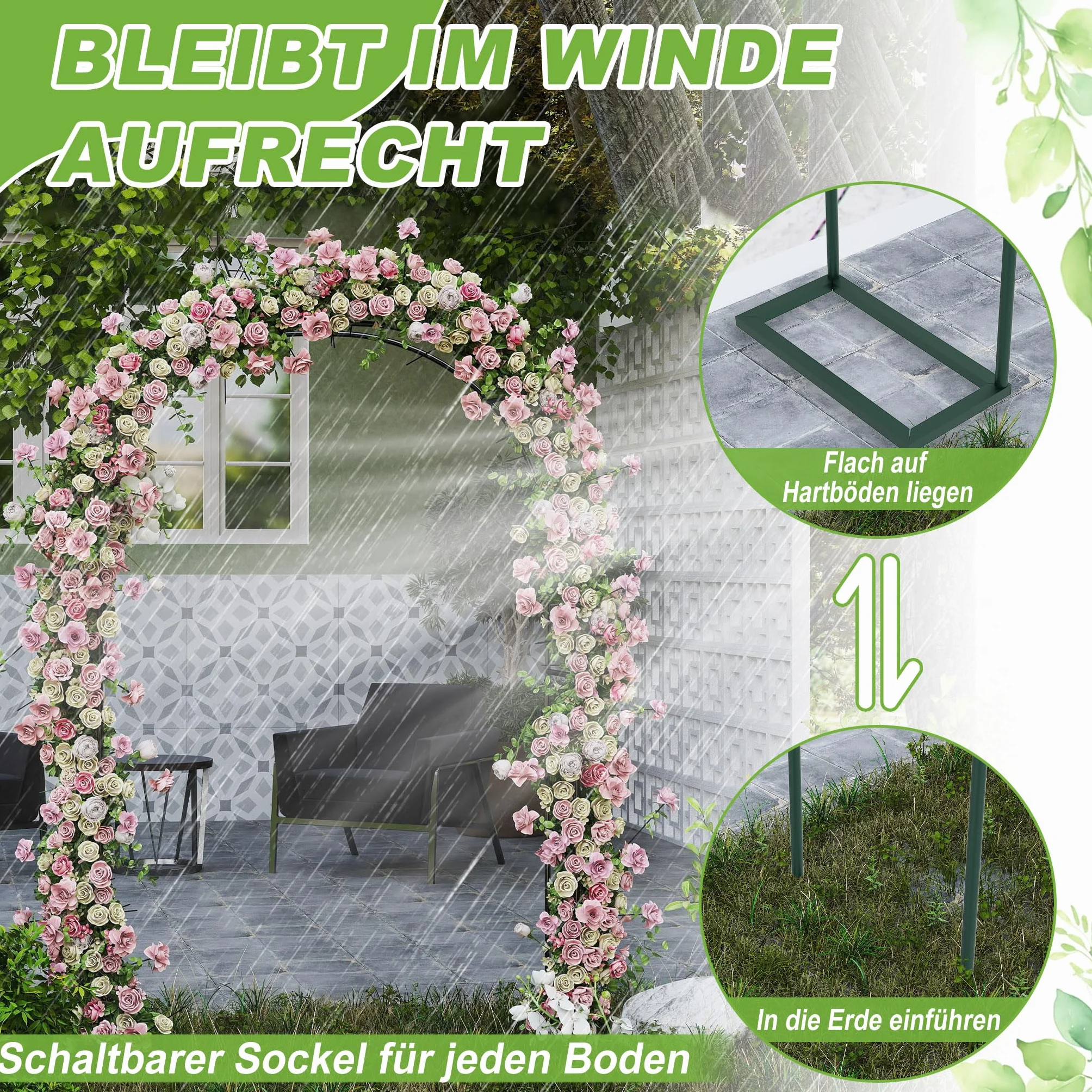 FIVMEN Arco para rosas de metal 240 x 192 x 38 cm resistente a la intemperie verde