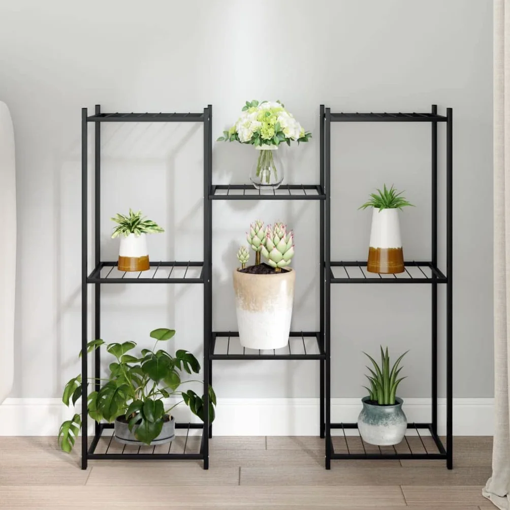Jardinera (83 x 25 x 80 cm, 3 niveles), color negro | Estante de esquina para plantas, soporte sólido, expositor de almacenamiento