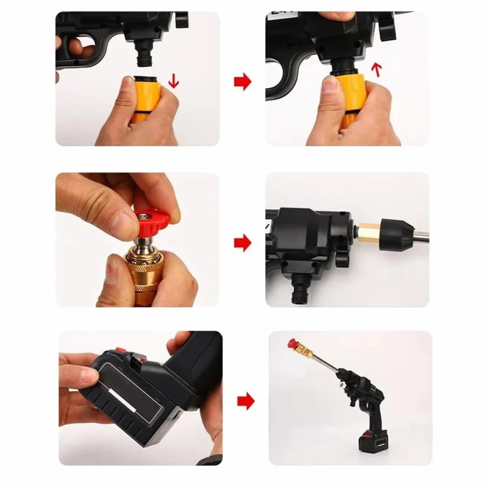 Hidrolimpiadora eléctrica de alta presión 48 V portátil con 2 baterías y accesorios