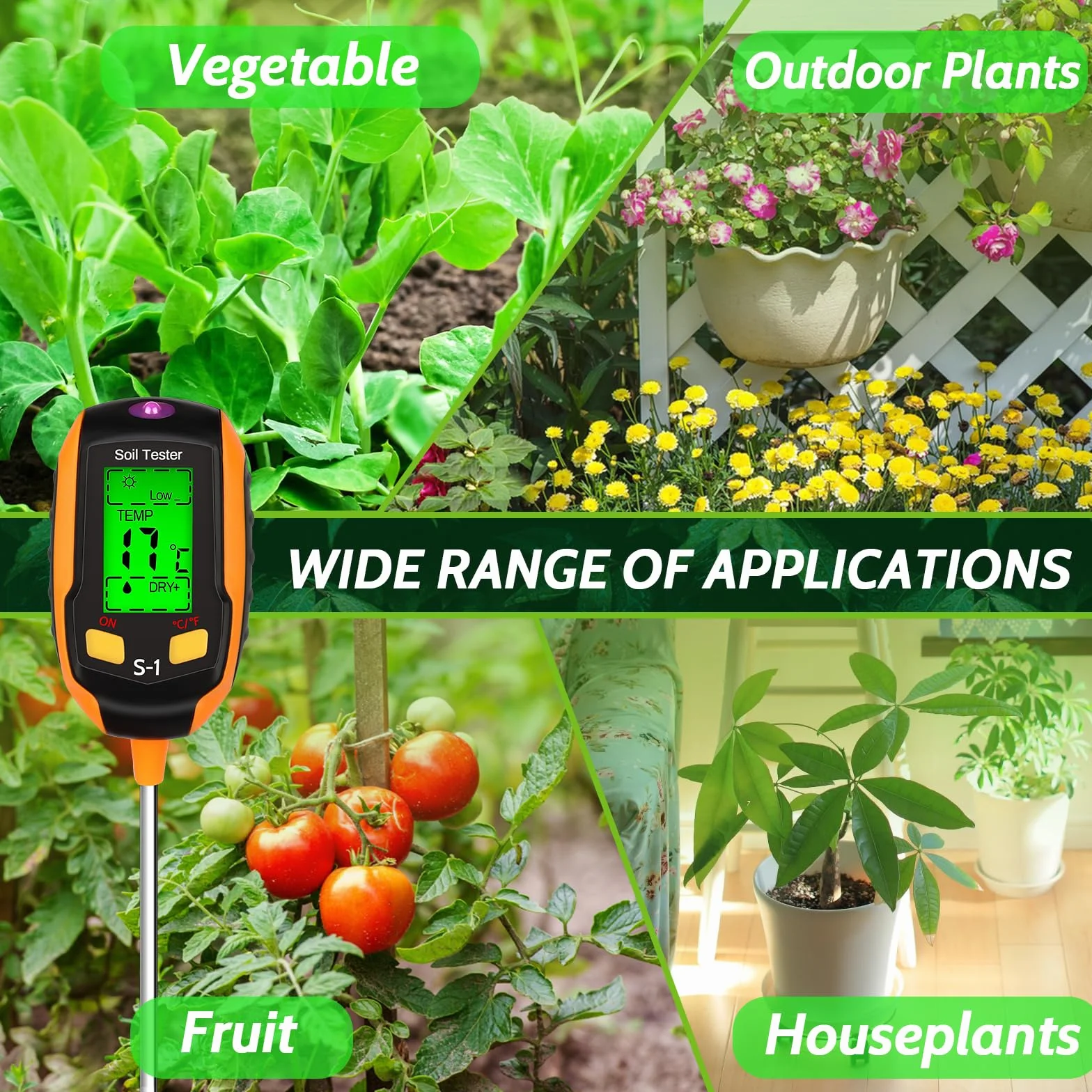 LWMTT Medidor de Suelo 4 en 1 pH Temperatura Humedad Luz Pantalla LCD Jardinería