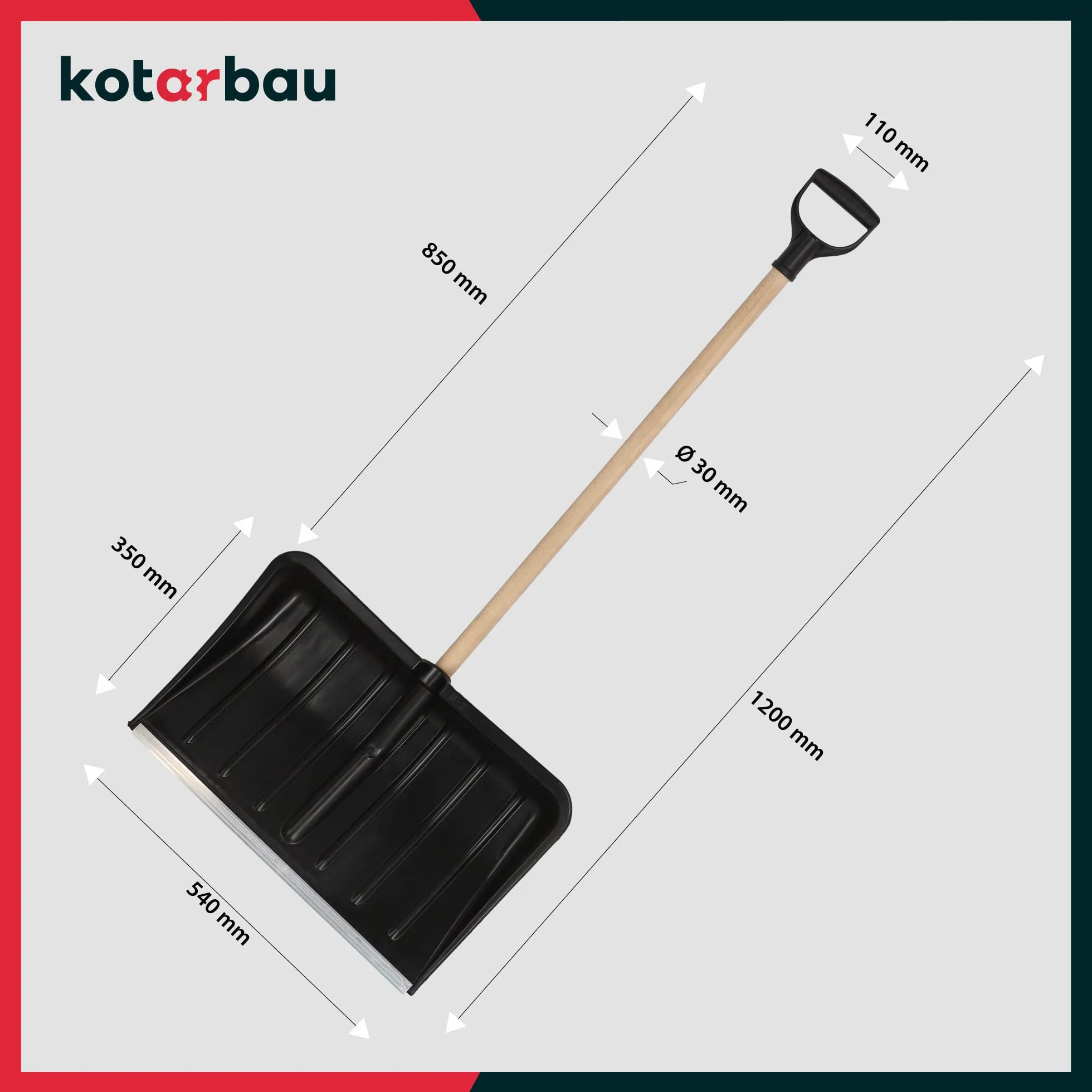 KOTARBAU Pala de Nieve Quitanieves 54cm Plástico Resistente Borde Aluminio Mango Madera