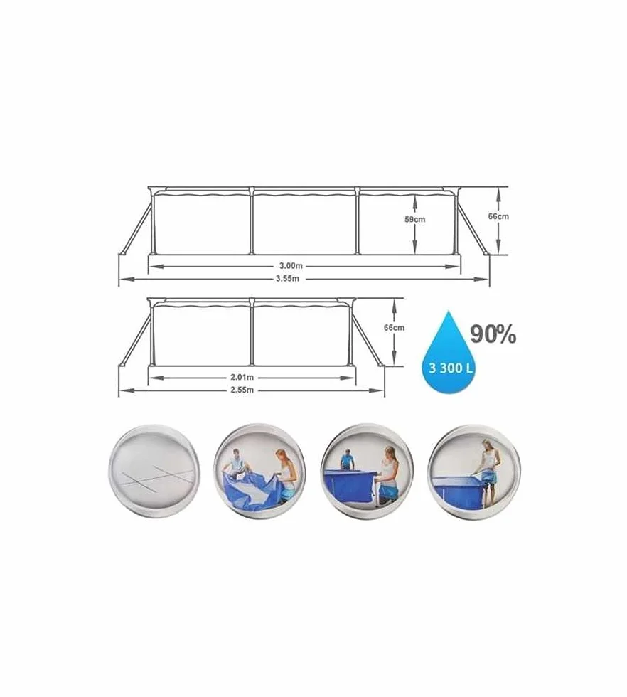 Bestway Piscina Desmontable Tubular Infantil Splash Frame Pool 300 x 201 x 66 cm con Depuradora de Cartucho