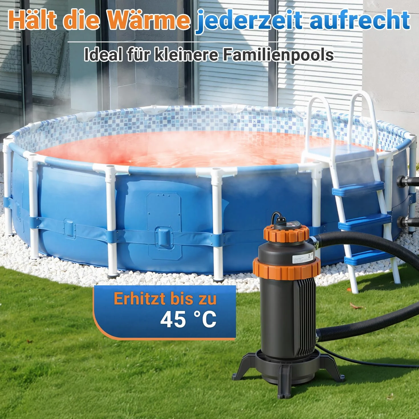 Calentador de piscina 3000 W 17 x 42 cm diámetro pantalla digital almacenamiento automático de calor