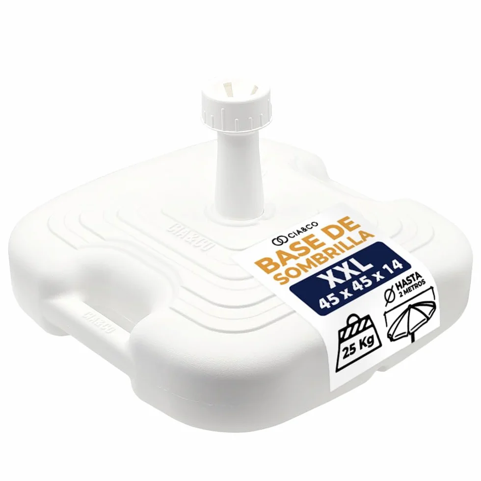 Base de Sombrilla XXL 45x45x14 cm Rellenable 25 kg Rosca Universal Ajustable 18-38 mm Uso Exterior