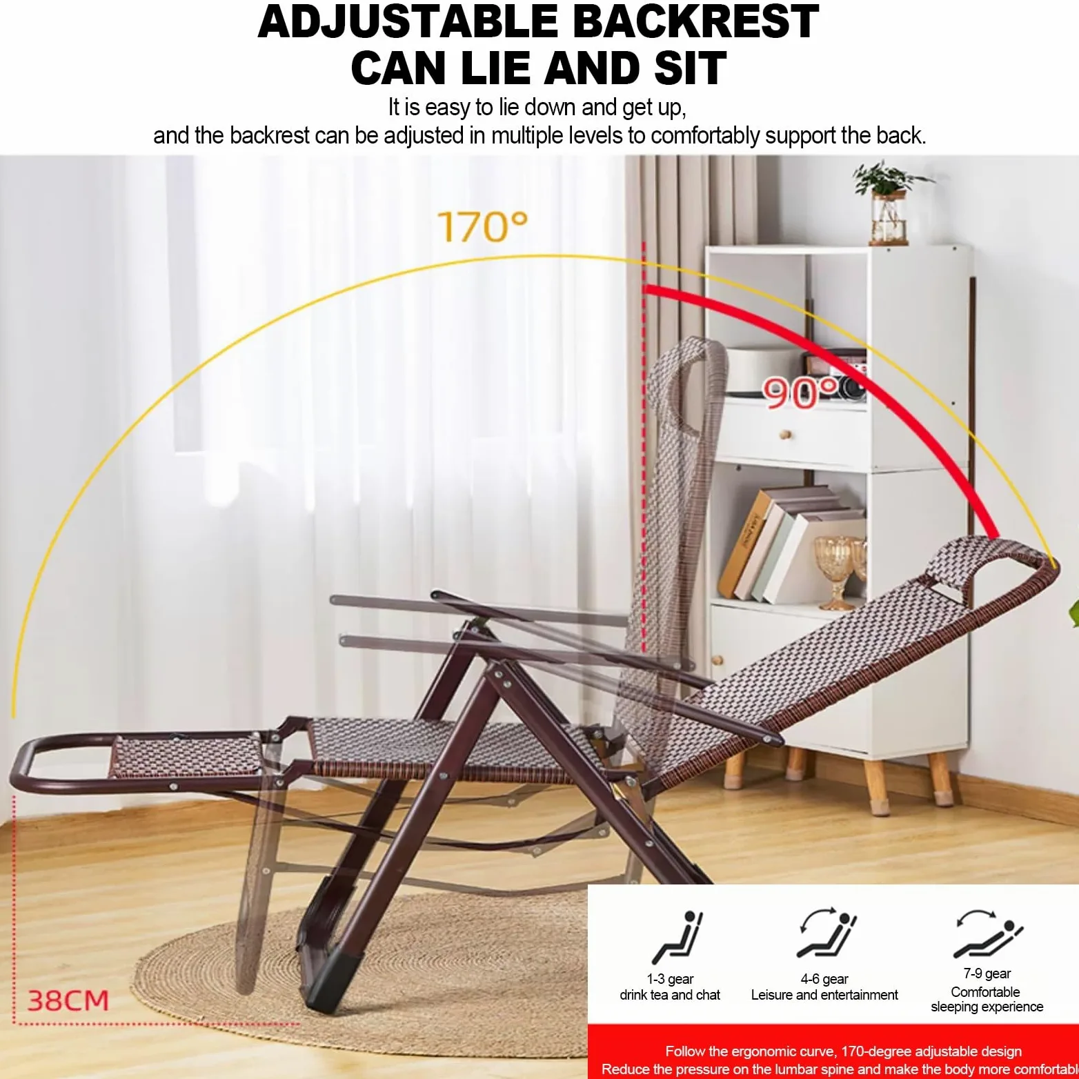 Ratán Tumbona Playa Plegable Ligera,tumbonas Jardin Exterior,silla Gravedad Cero Tumbona De Relax,Portátil Tumbonas Con Reposabrazos, Respaldo Ajustable,respirable,ahorra Espacio. ( Color : Brown )