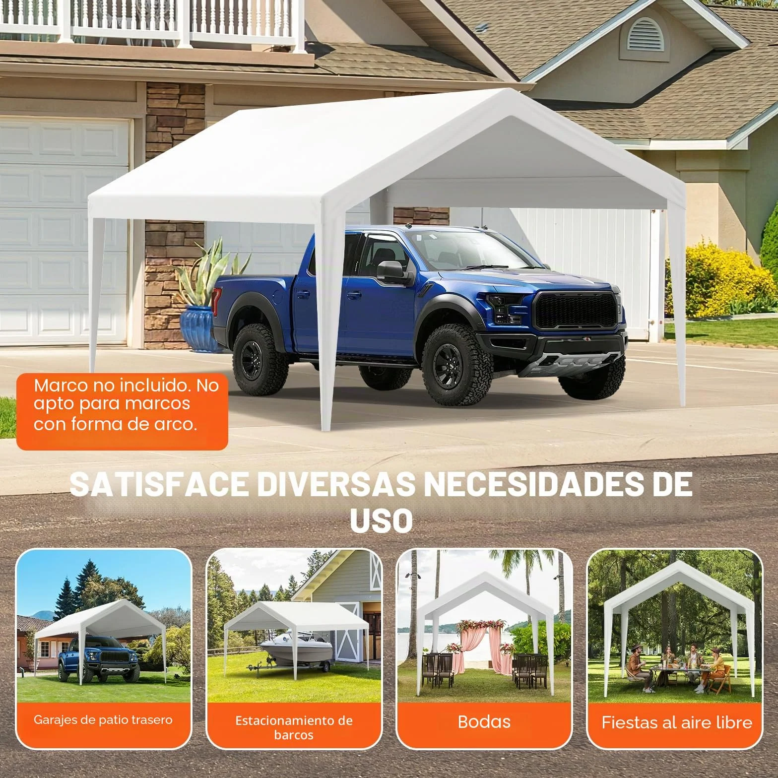 VEVOR Cubierta de Repuesto para Toldo de Cochera 6100 x 3040 x 850 mm, Resistente al Agua y Protección UV, Blanco