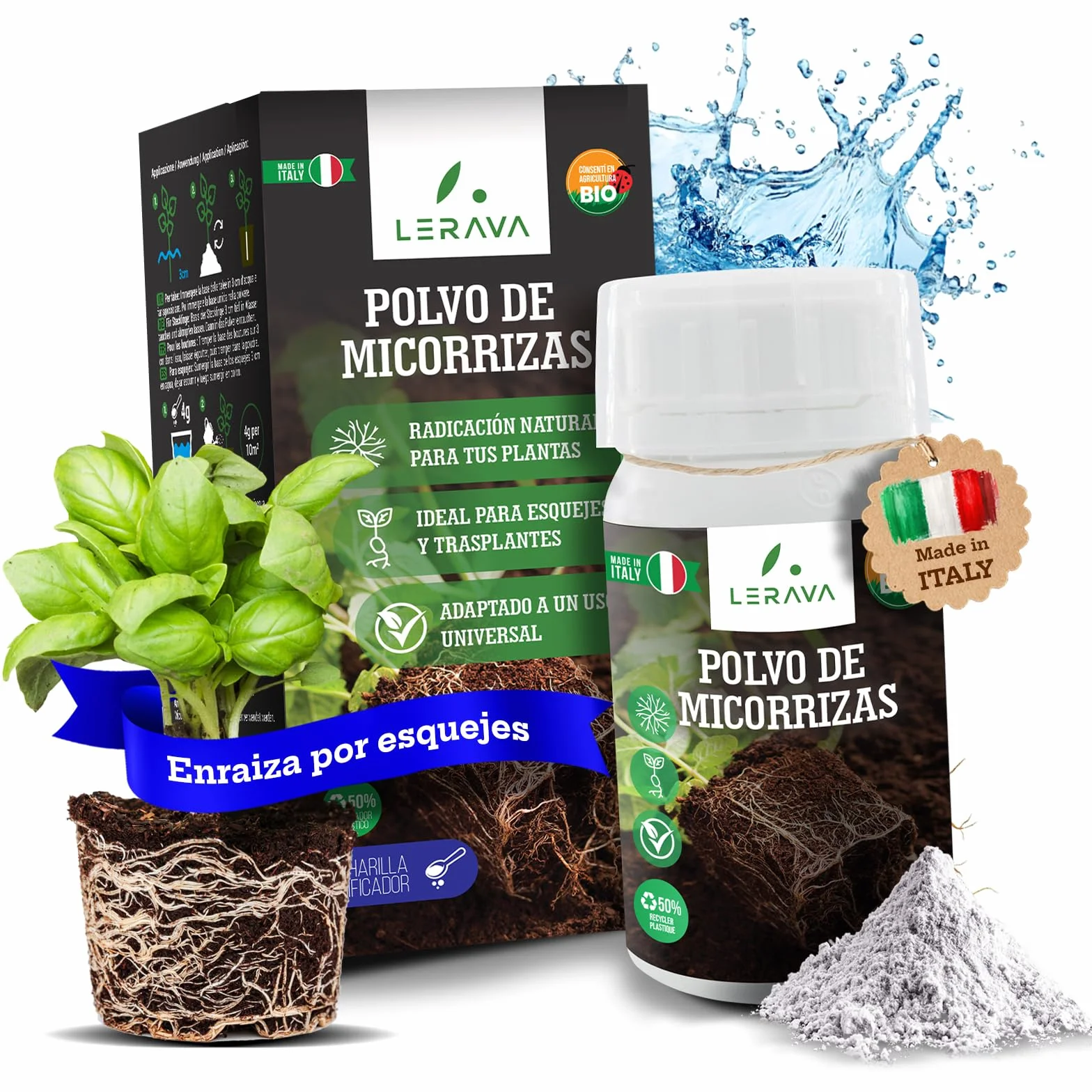 LERAVA Micorrizas en Polvo (50 g) - Hongos Micorrícicos Naturales - Favorece el Enraizamiento de Esquejes y Orquídeas - Abono Orgánico Soluble para Plantas