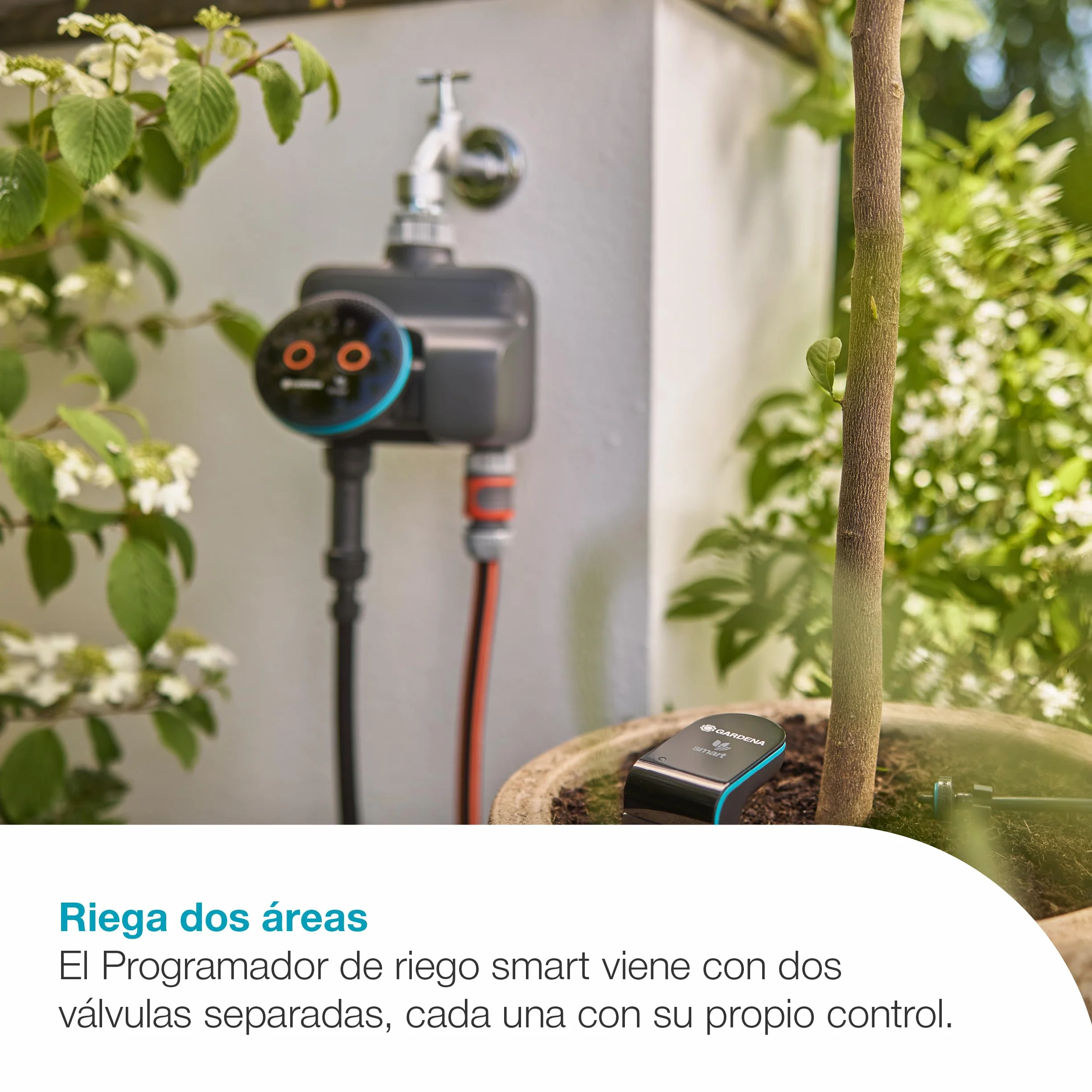 Gardena Programador de riego dual smart 19034-20 para dos espacios de jardín