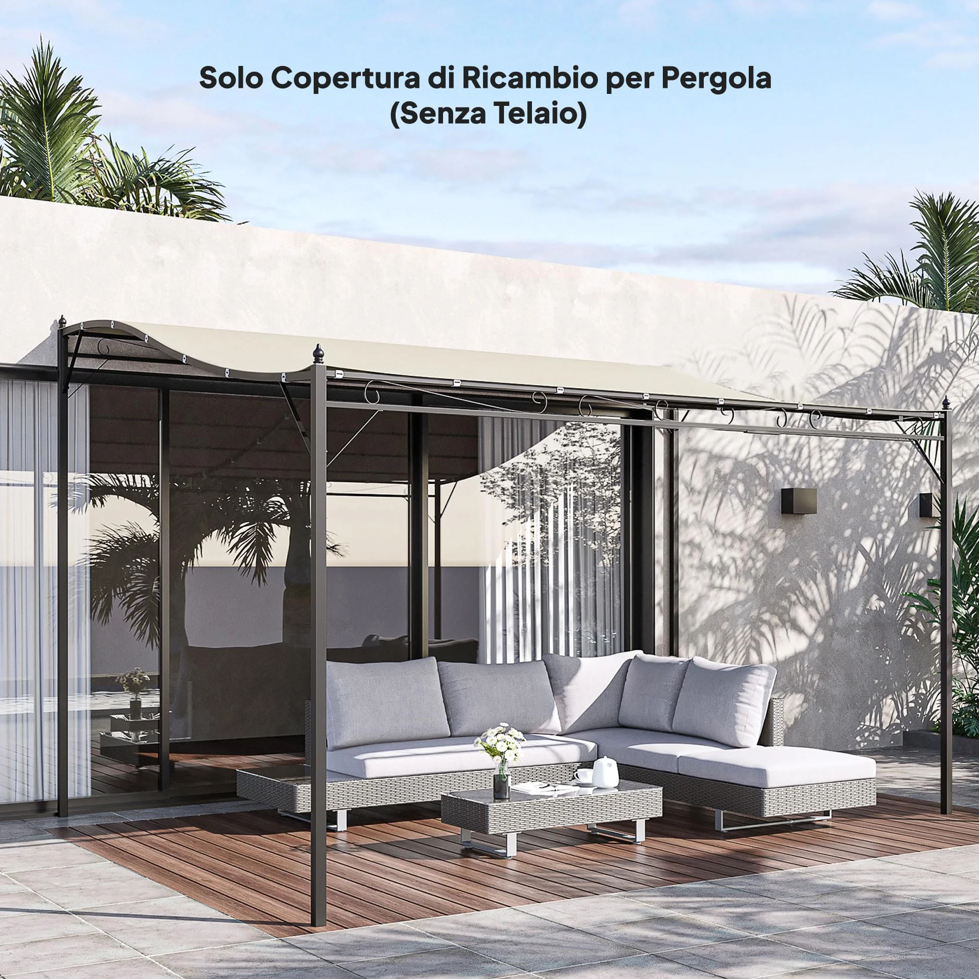 Outsunny Lona de Recambio para pérgola de jardín 3x3 m con 16 Agujeros de Drenaje, Ganchos y Anillas, Cubierta de poliéster para pérgola de Gazebo, Beige