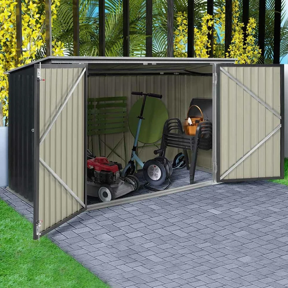 TERRE JARDIN Caseta de Jardín Metálica 210x105x130 cm, Acero Galvanizado, Almacenamiento Exterior