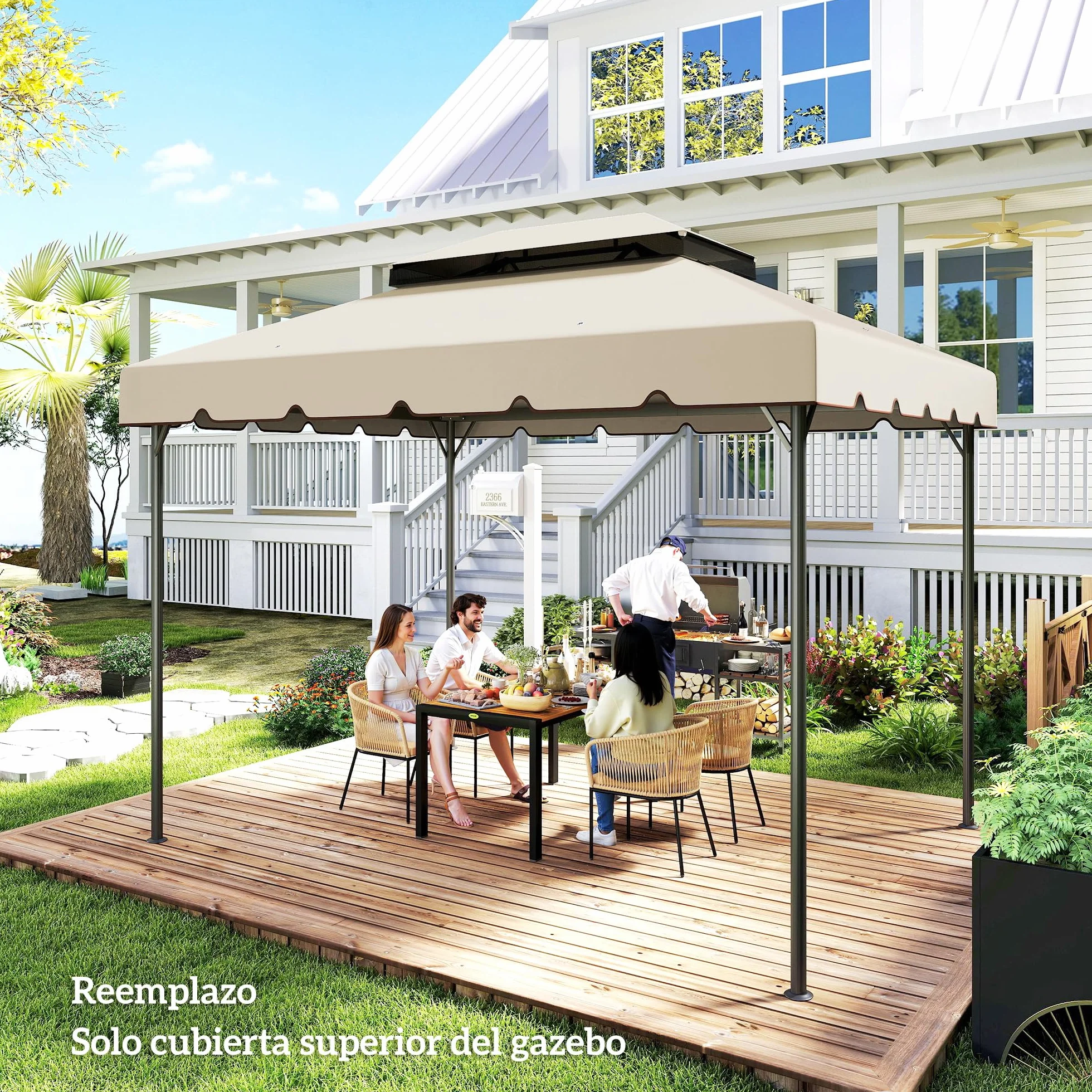 Outsunny Techo de Repuesto para Cenador, 4x3 m, Cubierta de Repuesto con Doble Techo, 8 Orificios de Drenaje, Solo Toldo de Recambio para Pabellón Gazebo, Beige
