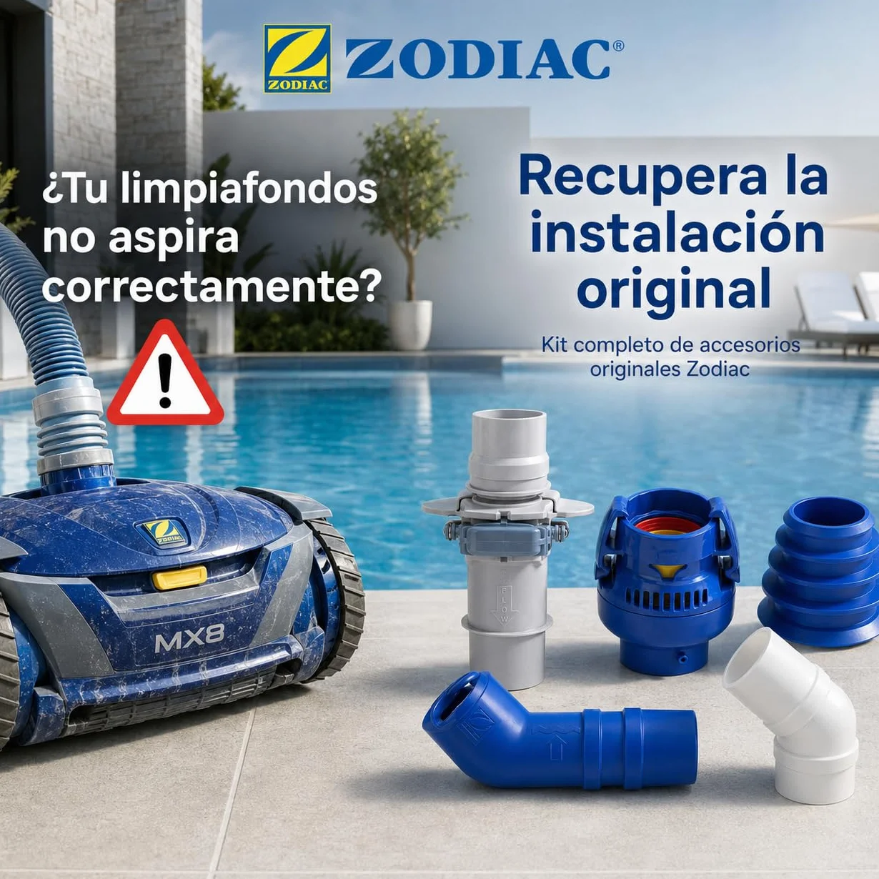 Repuestos Zodiac MX6 MX8 Compatible Kit Completo Válvula FRV100 Adaptador Cónico Codo 45° Conectores Twist Lock Accesorios Limpiafondos Piscina