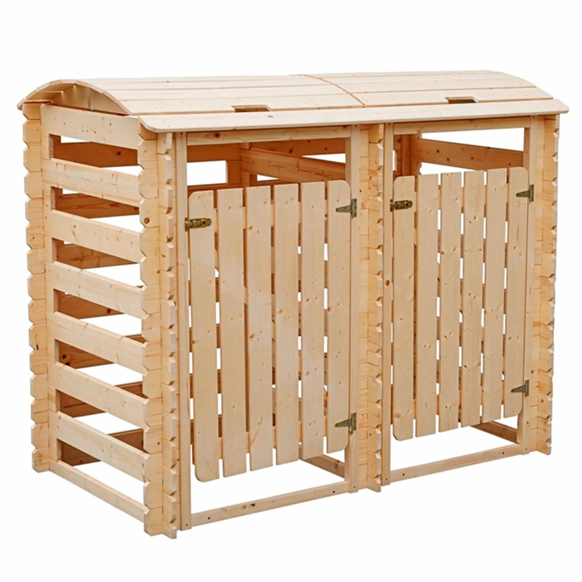 TIMBELA M605-1 Cobertizo para Cubos de Basura Doble de Madera con Puertas con Cerradura, 240 litros