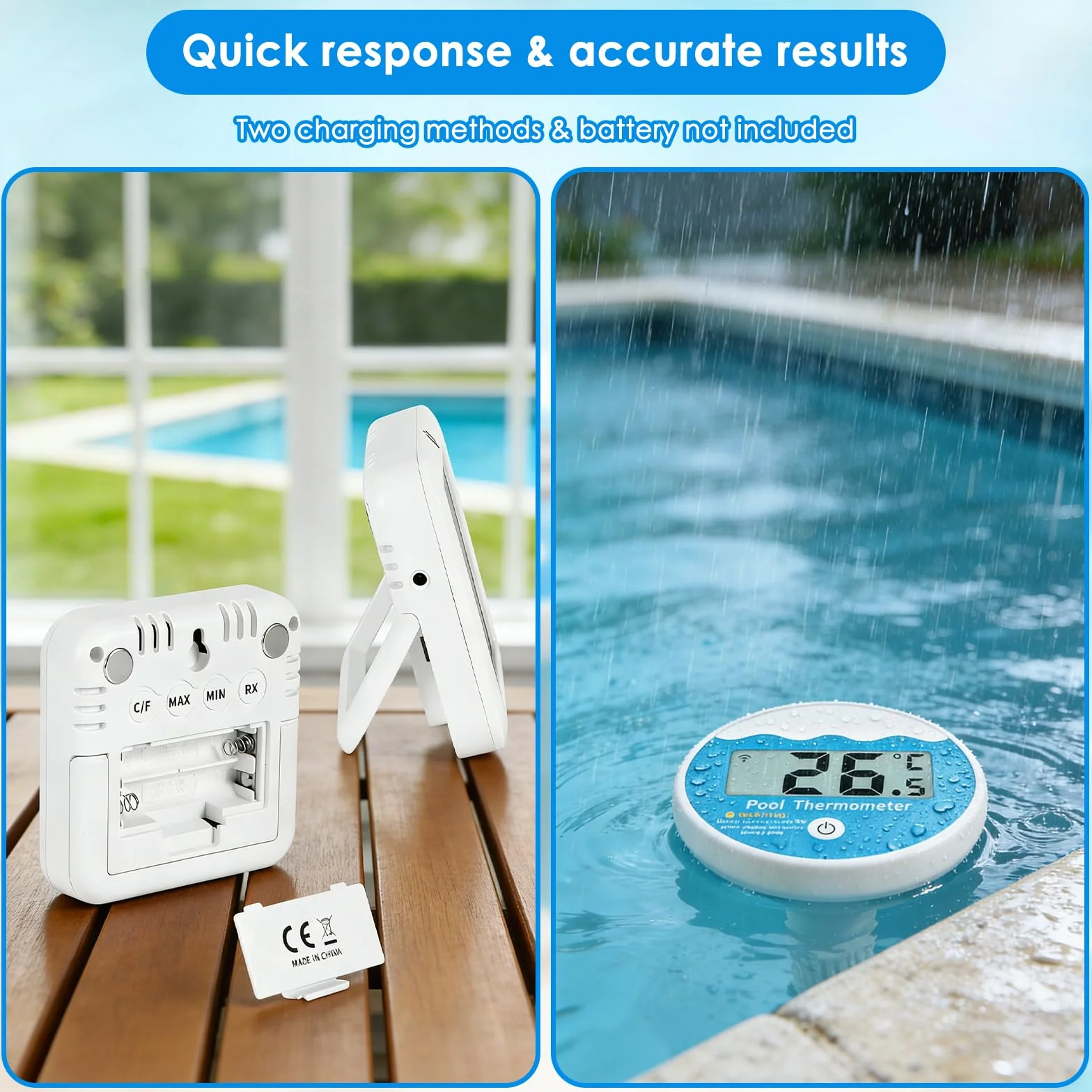 ALLOMN Termómetro digital para piscina inalámbrico IP68 medidor de temperatura del agua