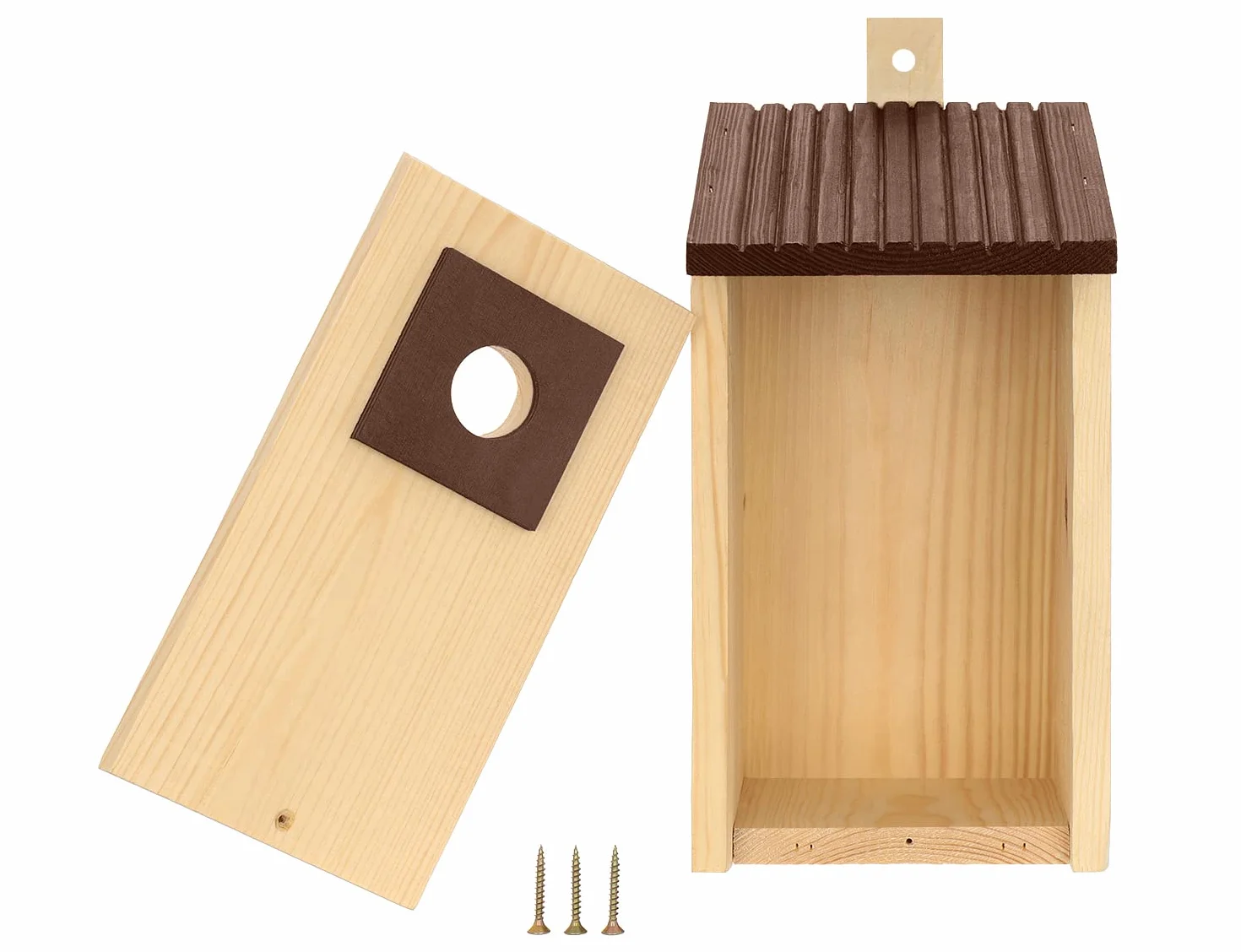 Nido de madera B20-NPx4, nido de madera, caseta para pájaros, nido de madera natural, resistente a la intemperie, construcción de madera maciza, decoración para jardín, +marrón