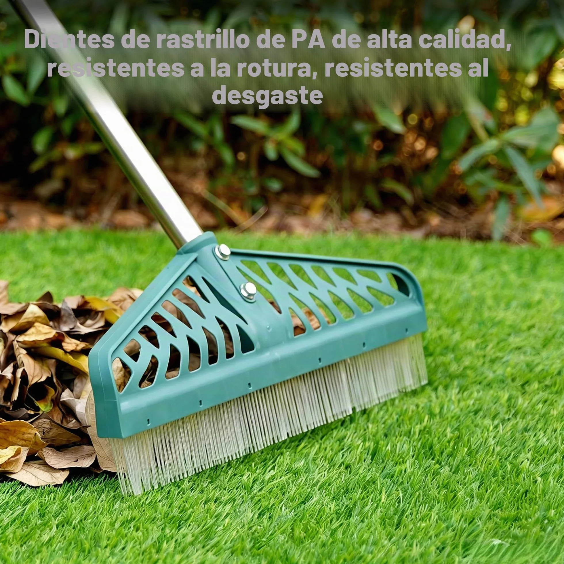 YEELOR Rastrillo de césped artificial con mango de acero ajustable 32-61 pulgadas para limpiar pelo de mascotas y hojas