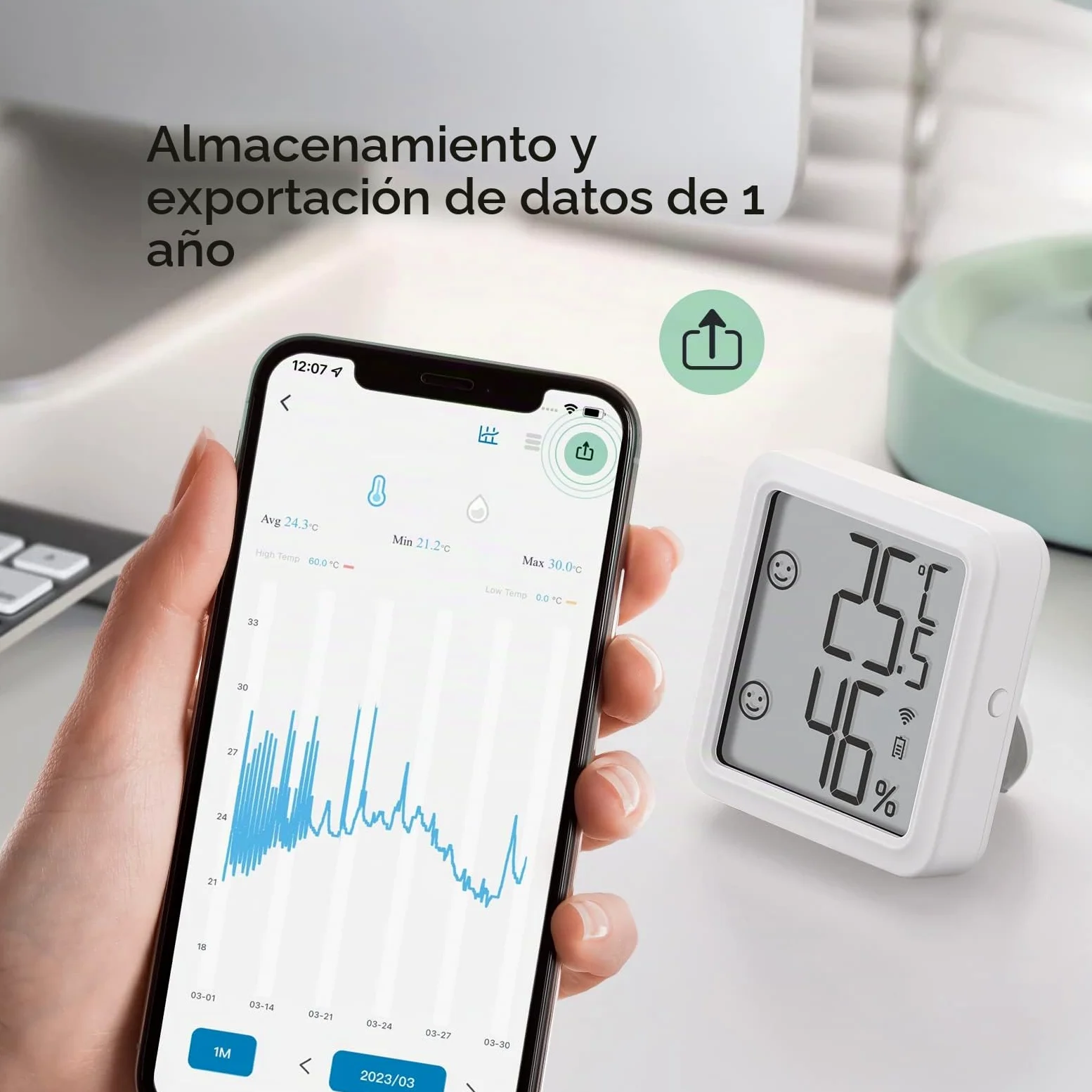Inkbird Termómetro Higrómetro WiFi,IBS-TH3-PLUS Sensor Temperatura Interior WiFi con Pantalla LCD,App Soporta,Alerta y Almacenamiento Datos,Termómetro y Higrómetro Digital para Bodega, Invernadero