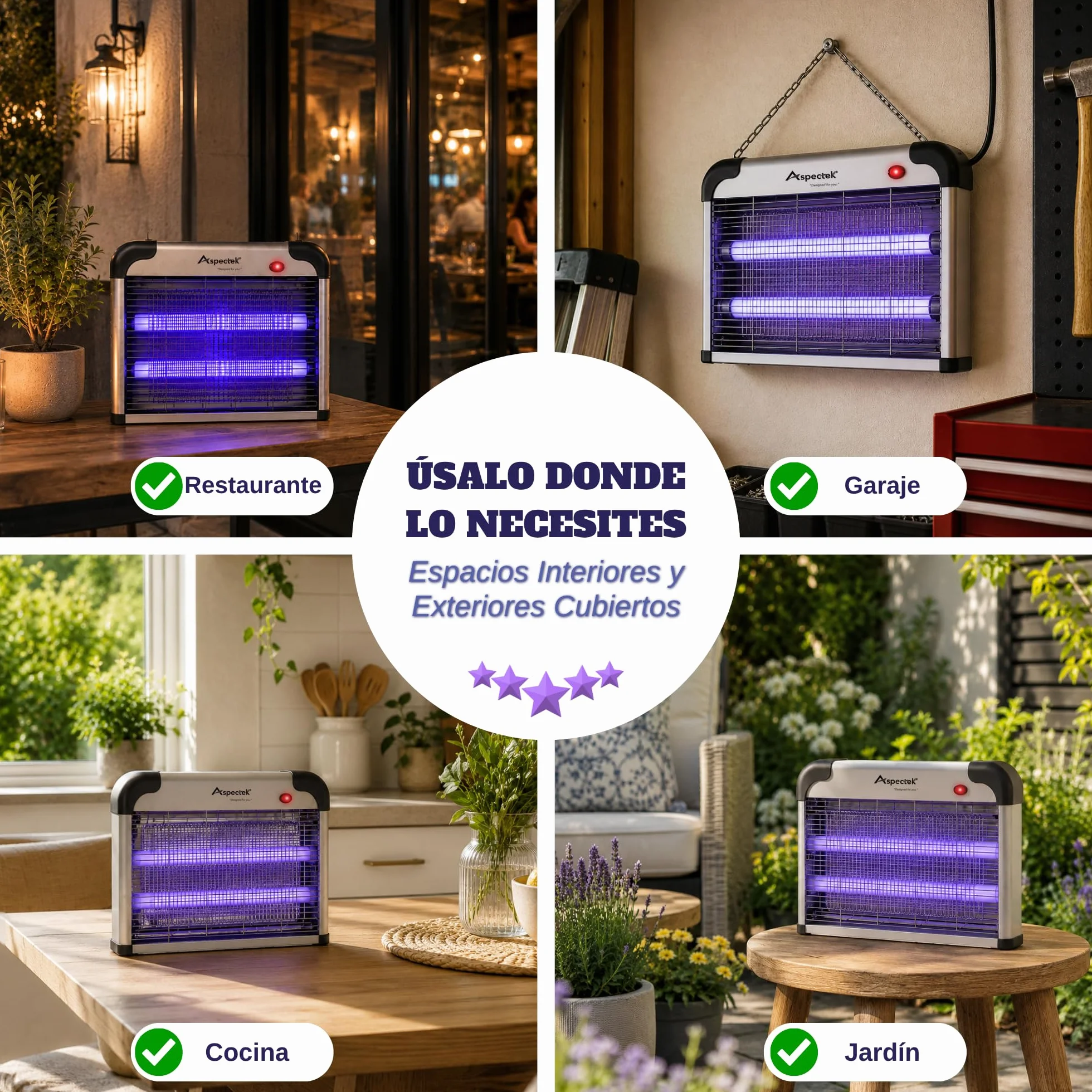 ASPECTEK Lámpara Antimosquitos Eléctrica 20W 2800V Mata Moscas Insectos Interior Trampa Mosquitos Incluye 2 Bombillas UV Repuesto