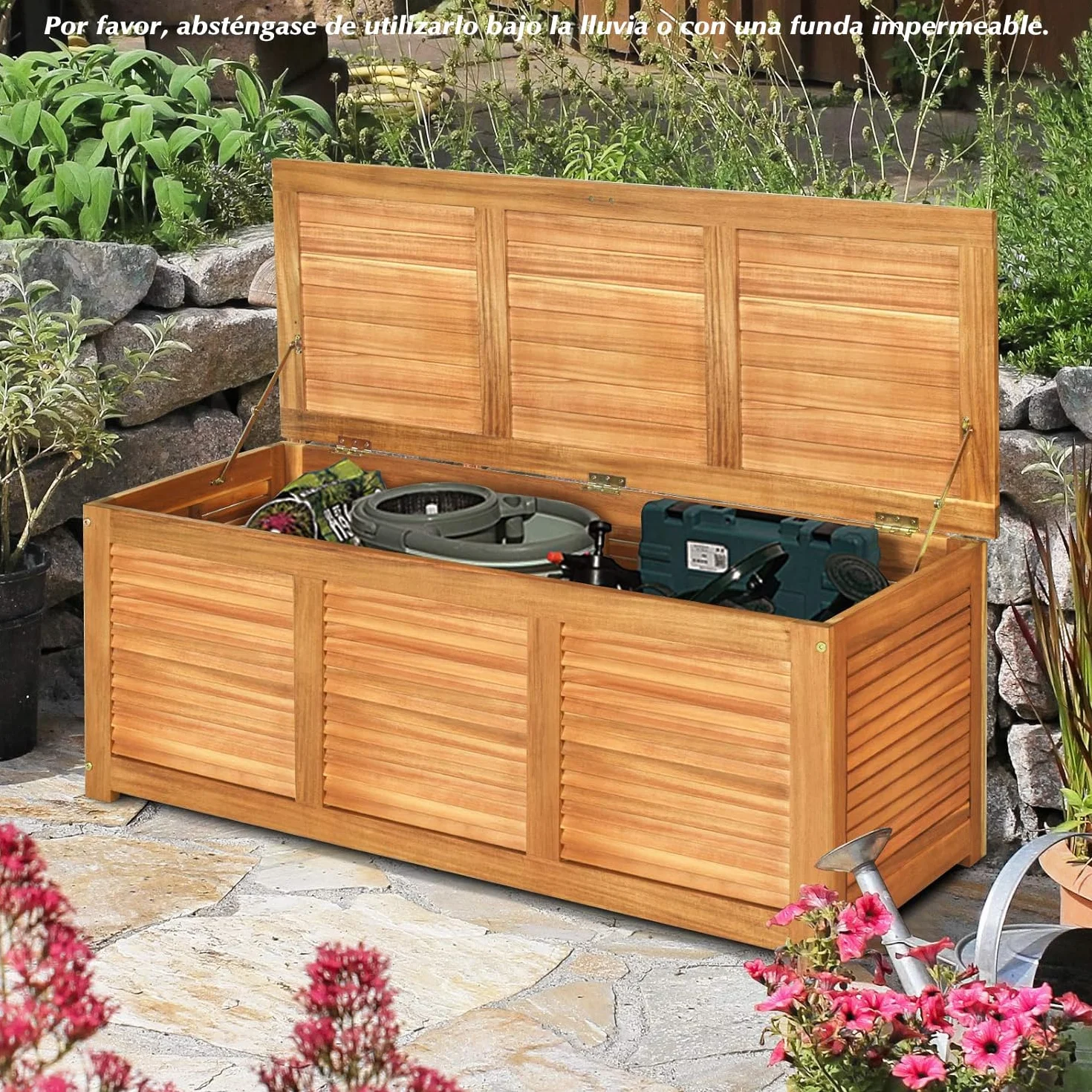 RELAX4LIFE Baúl Almacenaje Exterior Madera Acacia 120,5x44,5x44,5cm Carga 160kg