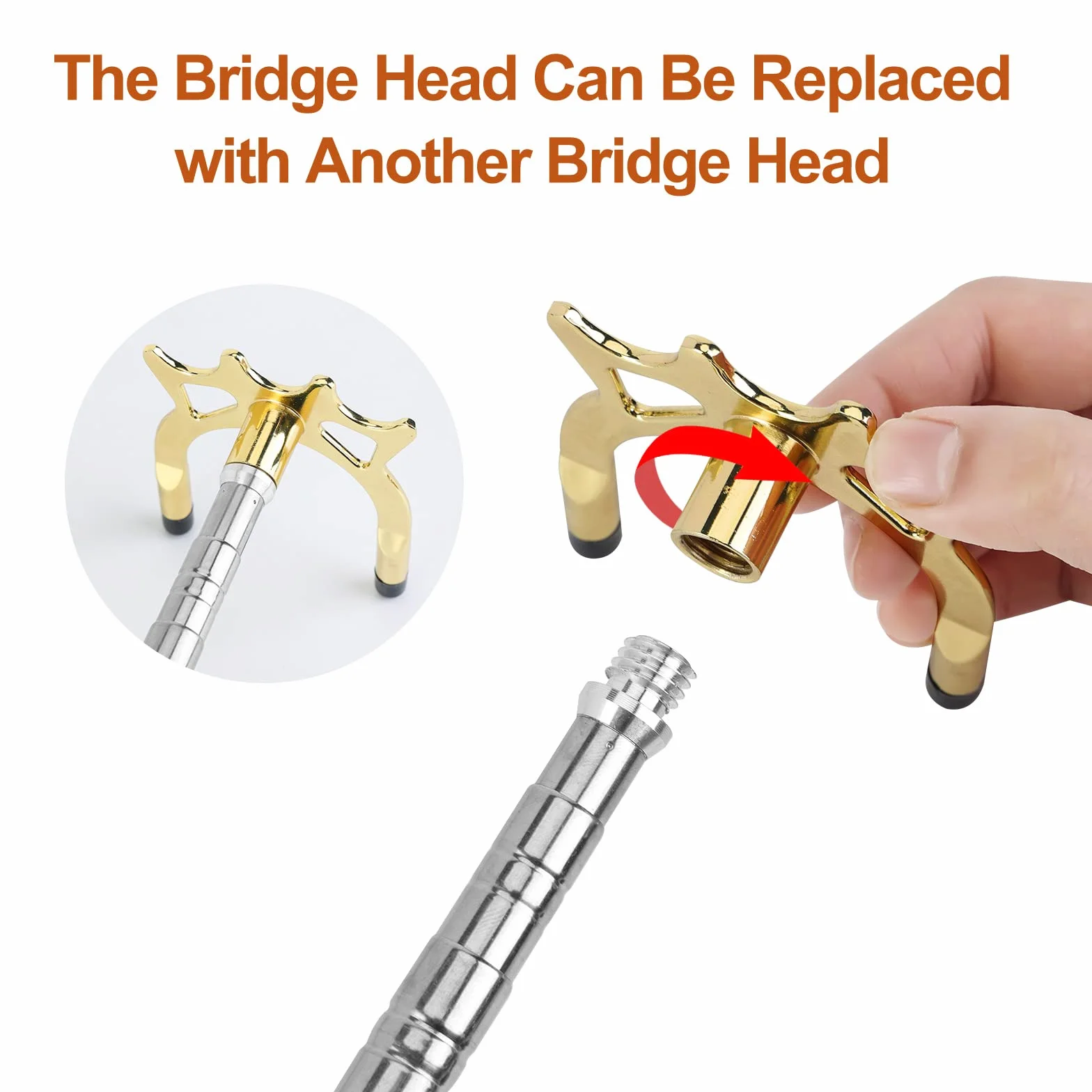MXiiXM Palo retráctil para puente de billar con cabezal reemplazable de 3 estilos, accesorios para mesa de billar dorado