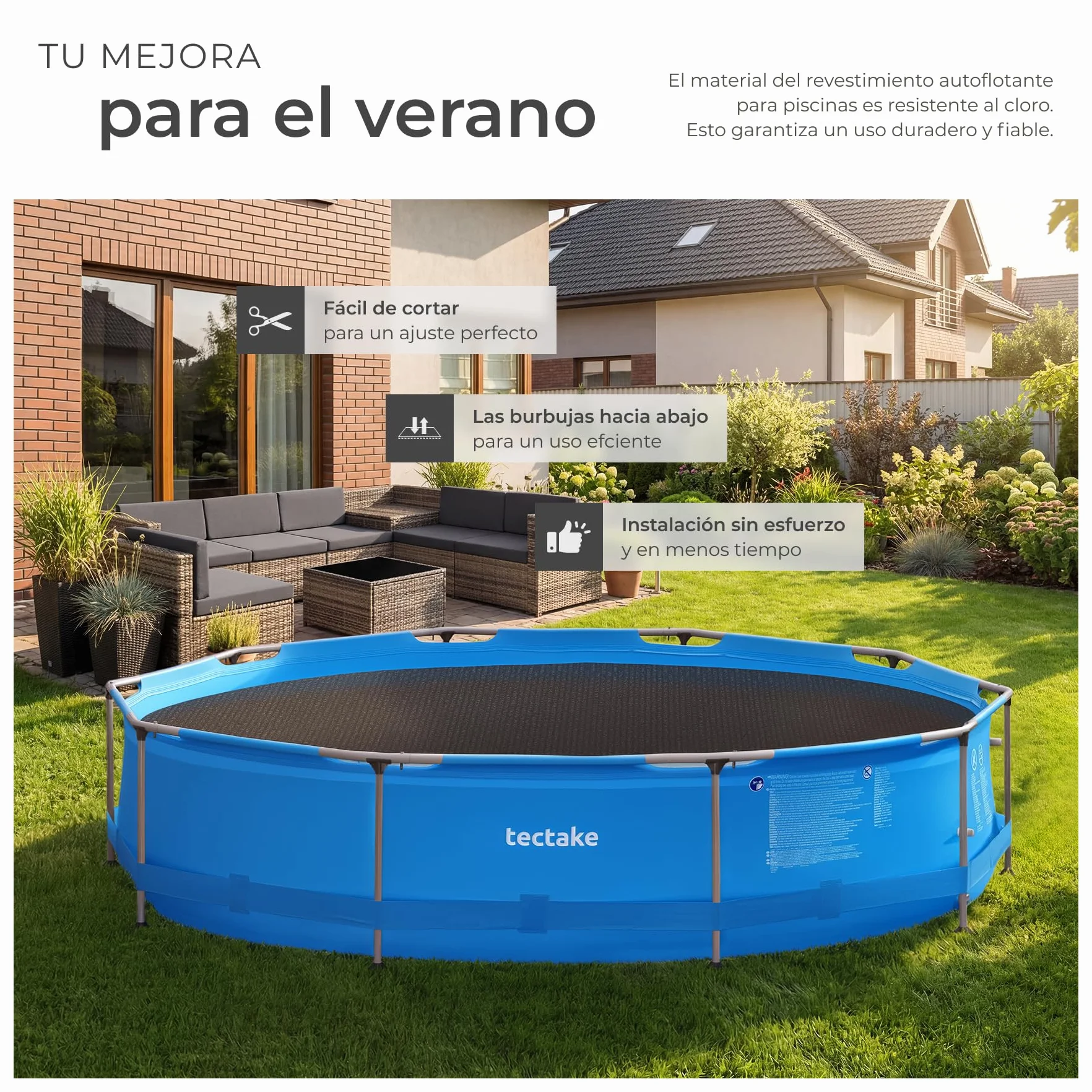 tectake® Manta Solar Piscina Redonda Flotante Recortable 110 µm 250 x 250 x 1 cm Negro