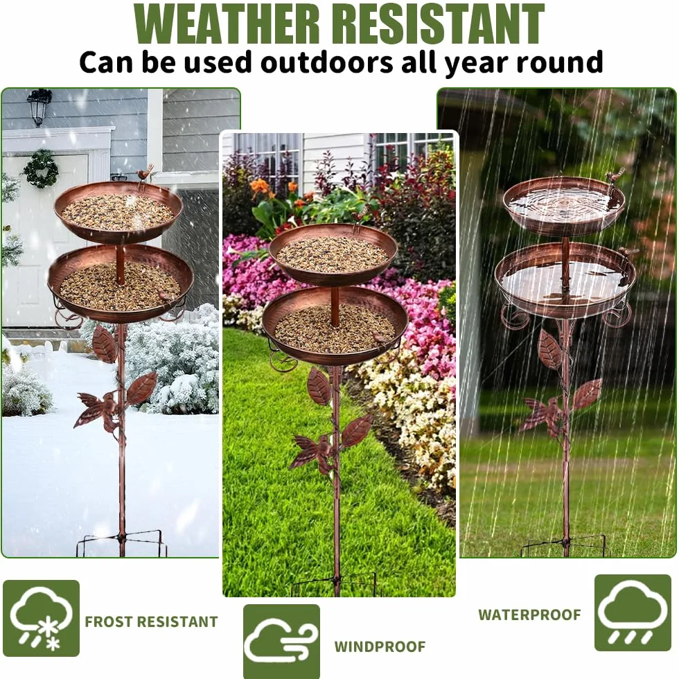 Comedero y Bebedero para Pájaros Exterior 117CM Metálico Pie Decoración Retro