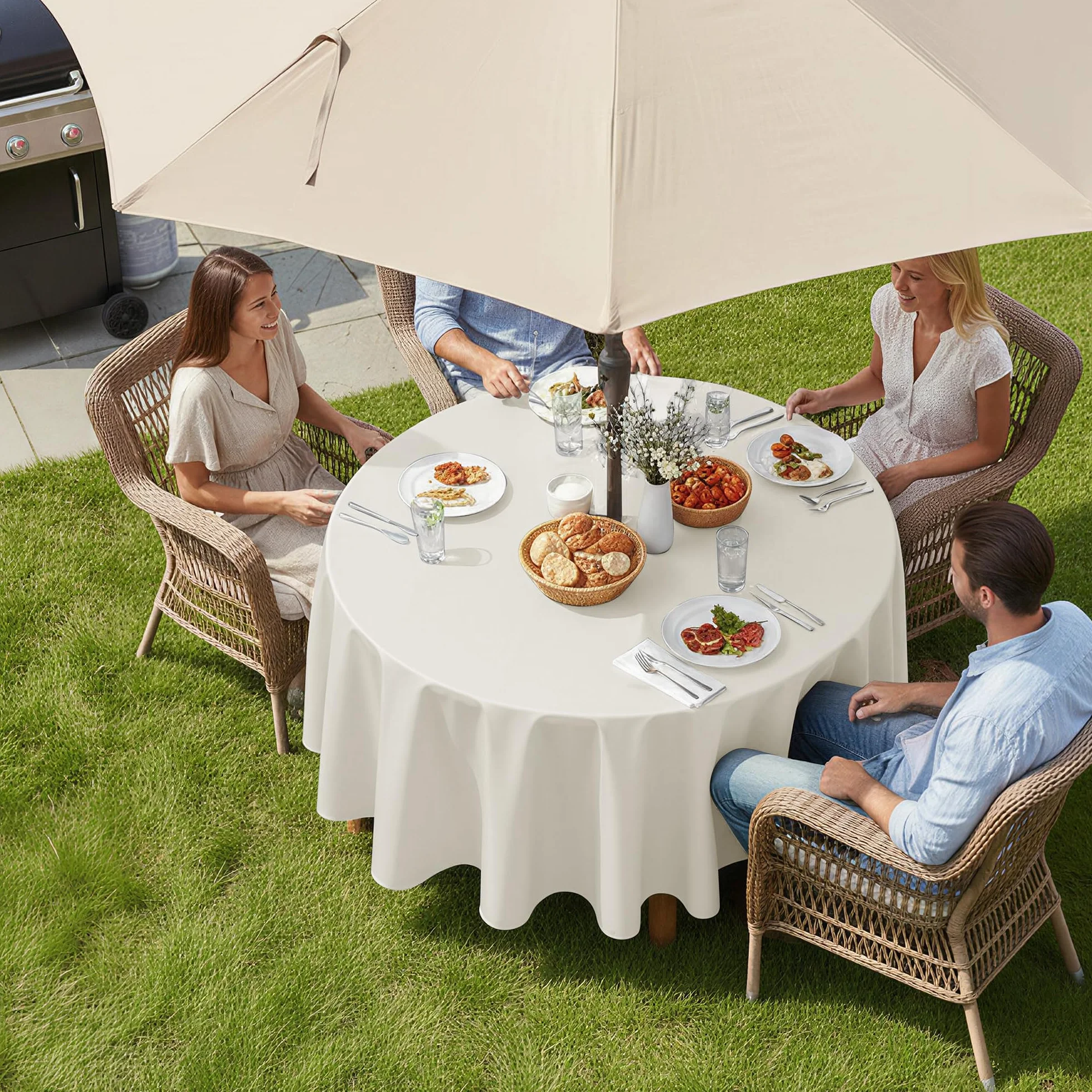 LUSHVIDA Mantel Impermeable Lavable Antiarrugas 152,4 cm Beige Exterior