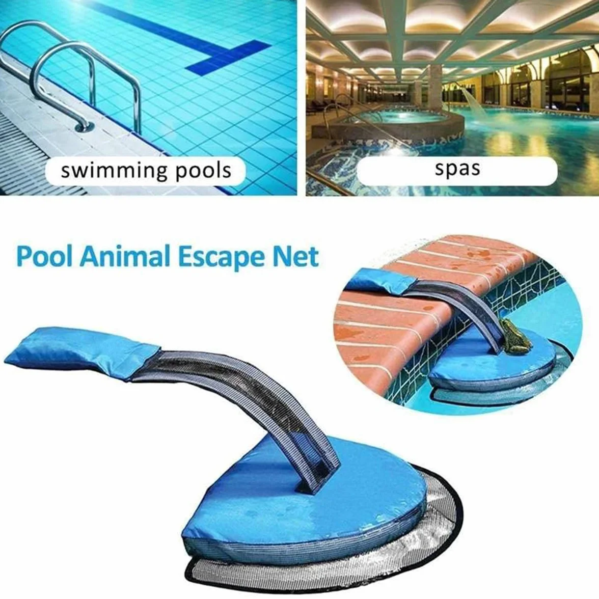Tokaneit Rampa De Escape Para Animales De Piscina, Red Flotante Con Almohadilla Inflable, Azul