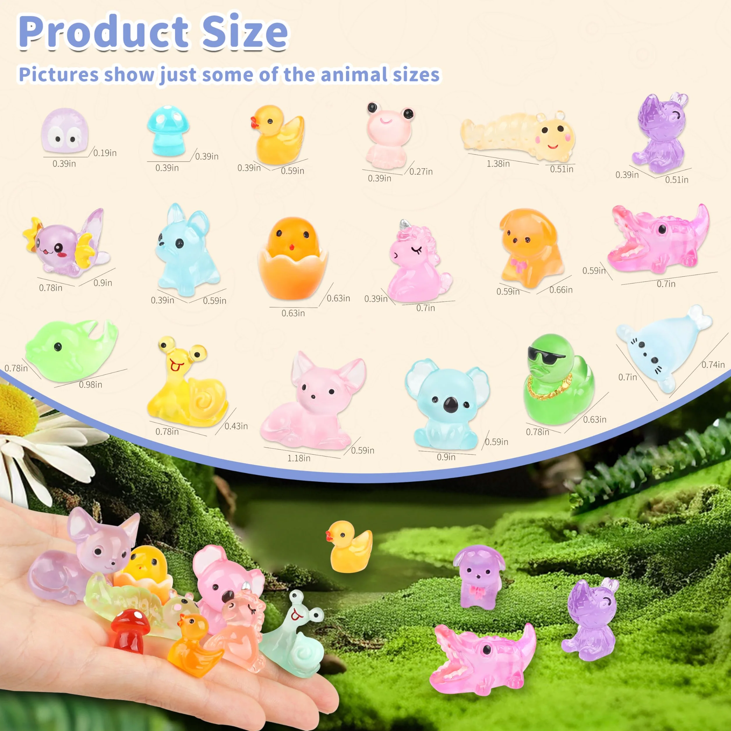 Set 125 Mini Figuras Resina Animales Brillan Oscuridad Decoración Jardín Hadas Acuario
