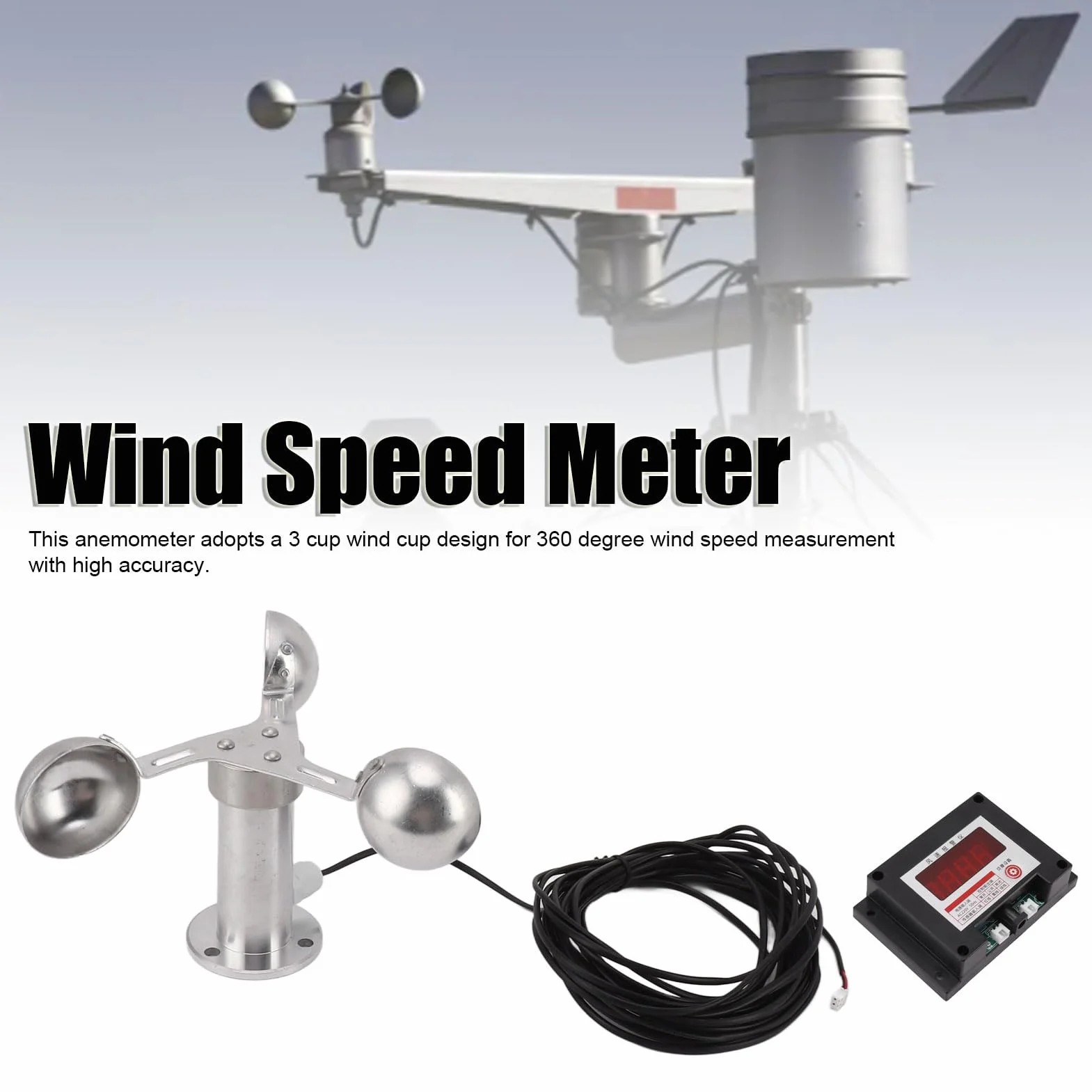 Anemómetro de Grúa Torre con Alarma, Medidor de Velocidad del Viento