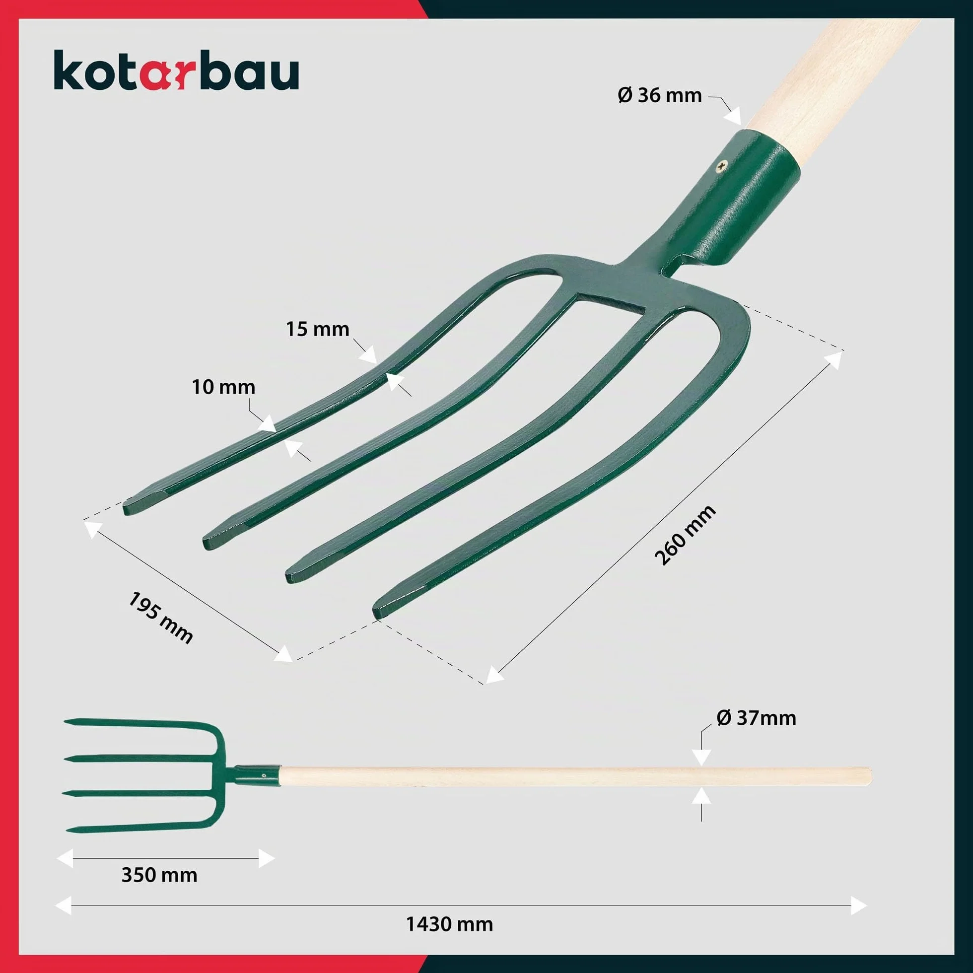 KOTARBAU® Horca de Acero con 4 Dientes Planos para Jardín