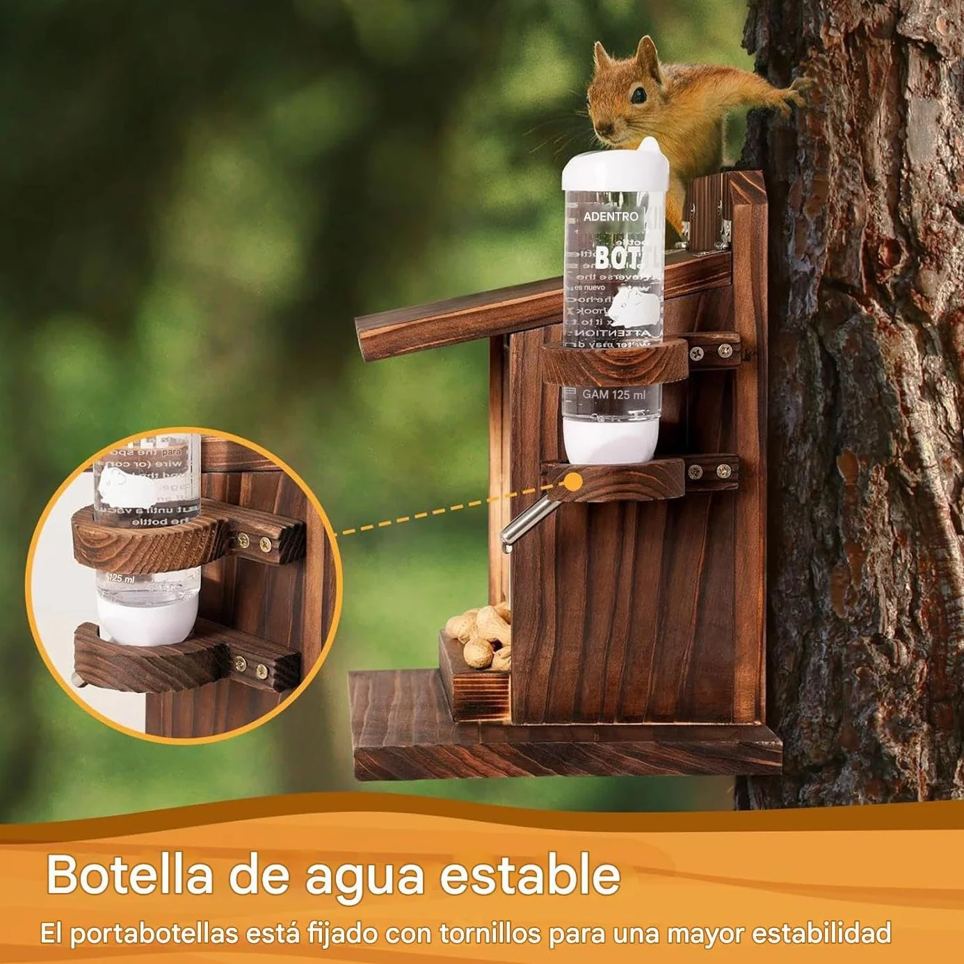 Casas para Ardillas de Exterior, Estación de Alimentación con Bebedero de Madera para Pared con Soporte para Mazorcas de Maíz y Nueces