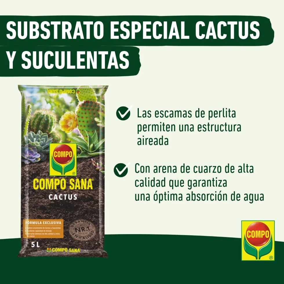 Compo Sana Substrato para Cactus y Suculentas 5 L con Abono 8 Semanas