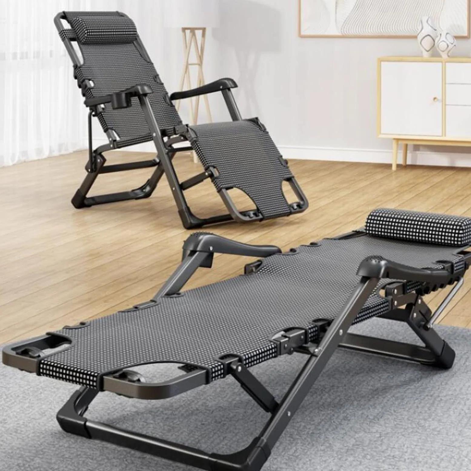 Silla de Gravedad Cero, Silla Extragrande de Gravedad Cero, sillón reclinable con colchón, Ideal para Tomar el Sol, Acampar, Piscina, Playa y Patio, B1