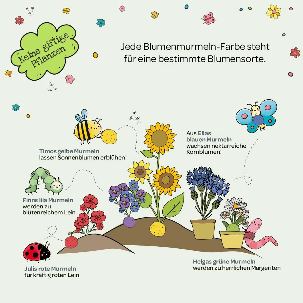 Canicas de flores de colores Mi aventura en la naturaleza enrolladas a mano ecológicas duraderas 2 años regalo niños