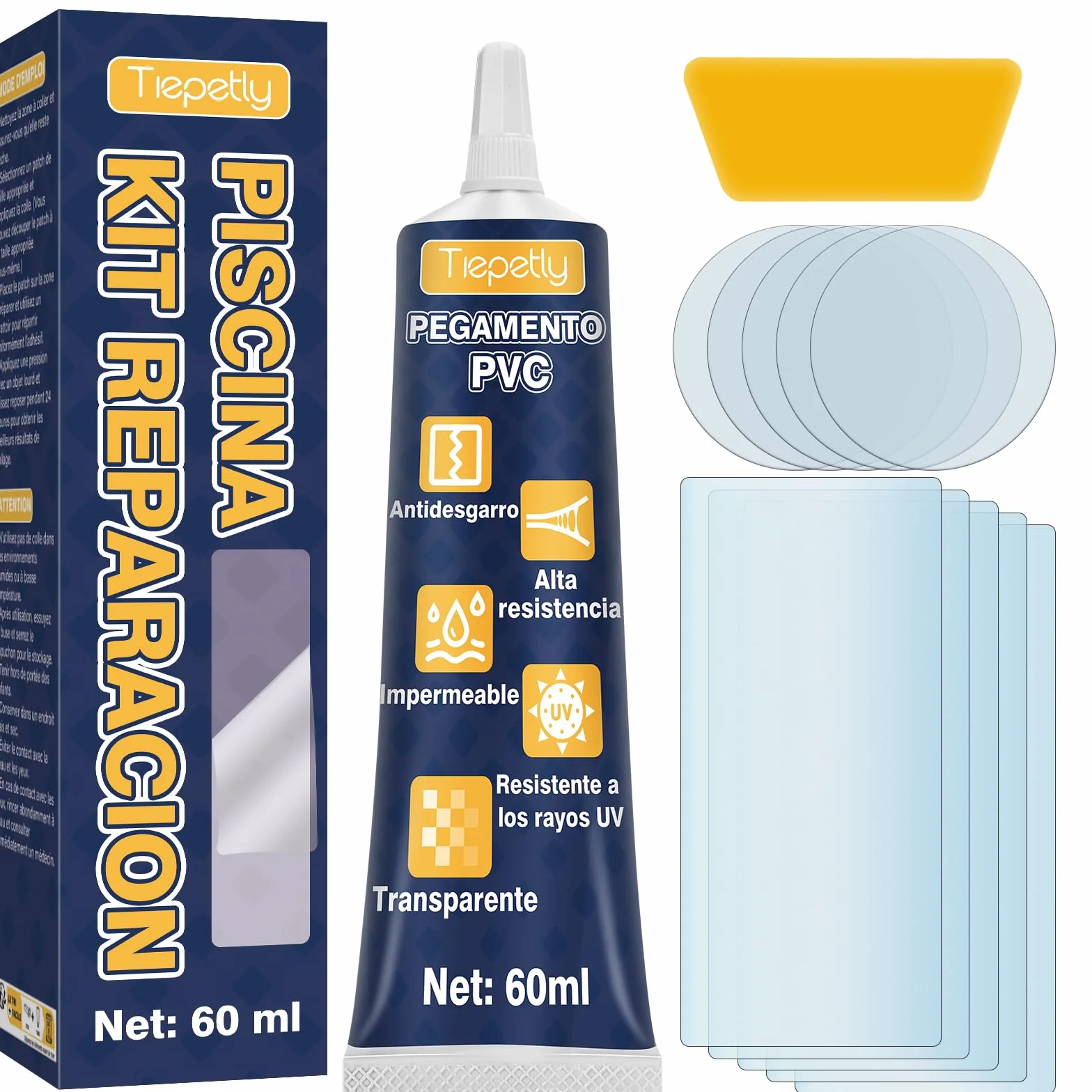 Kit de Parches Piscina Bajo Agua, Impermeables para Colchones Hinchables, PVC, Transparente, 60ML