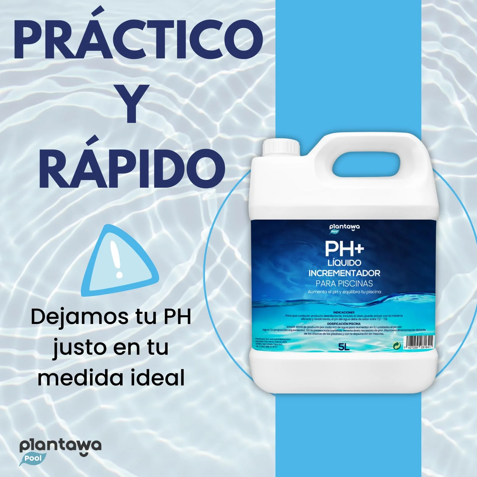 PLANTAWA Incrementador de pH para Piscinas 5 litros | Regulador de pH, Elevador pH+ para Piscinas y Spas, Aumenta el pH del Agua, El embalaje puede variar