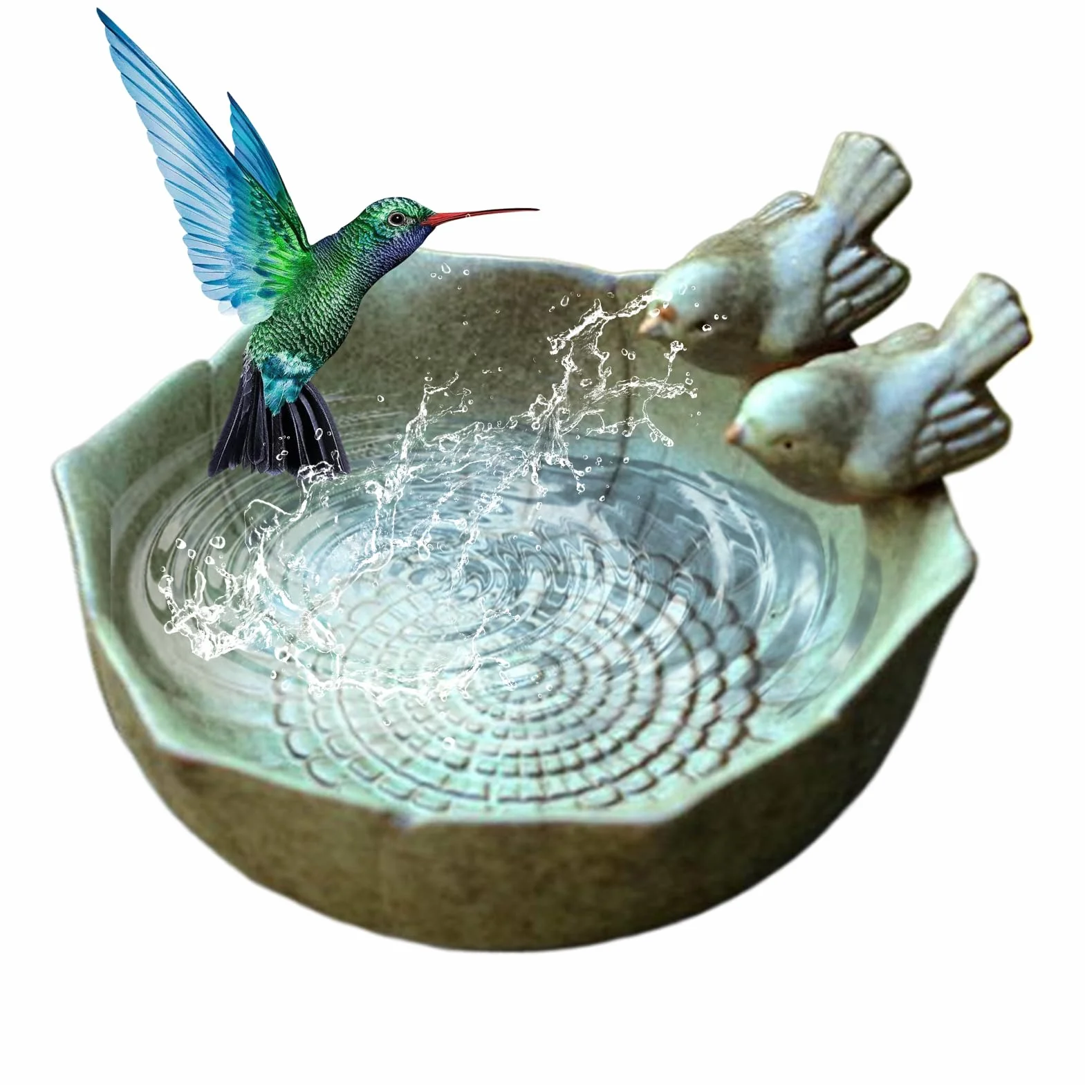 Ceramic Bird Bath Bowl, Garden Bird Feeder, 6.3x6.3x3.15 Inches Decorative Birdbath Tray