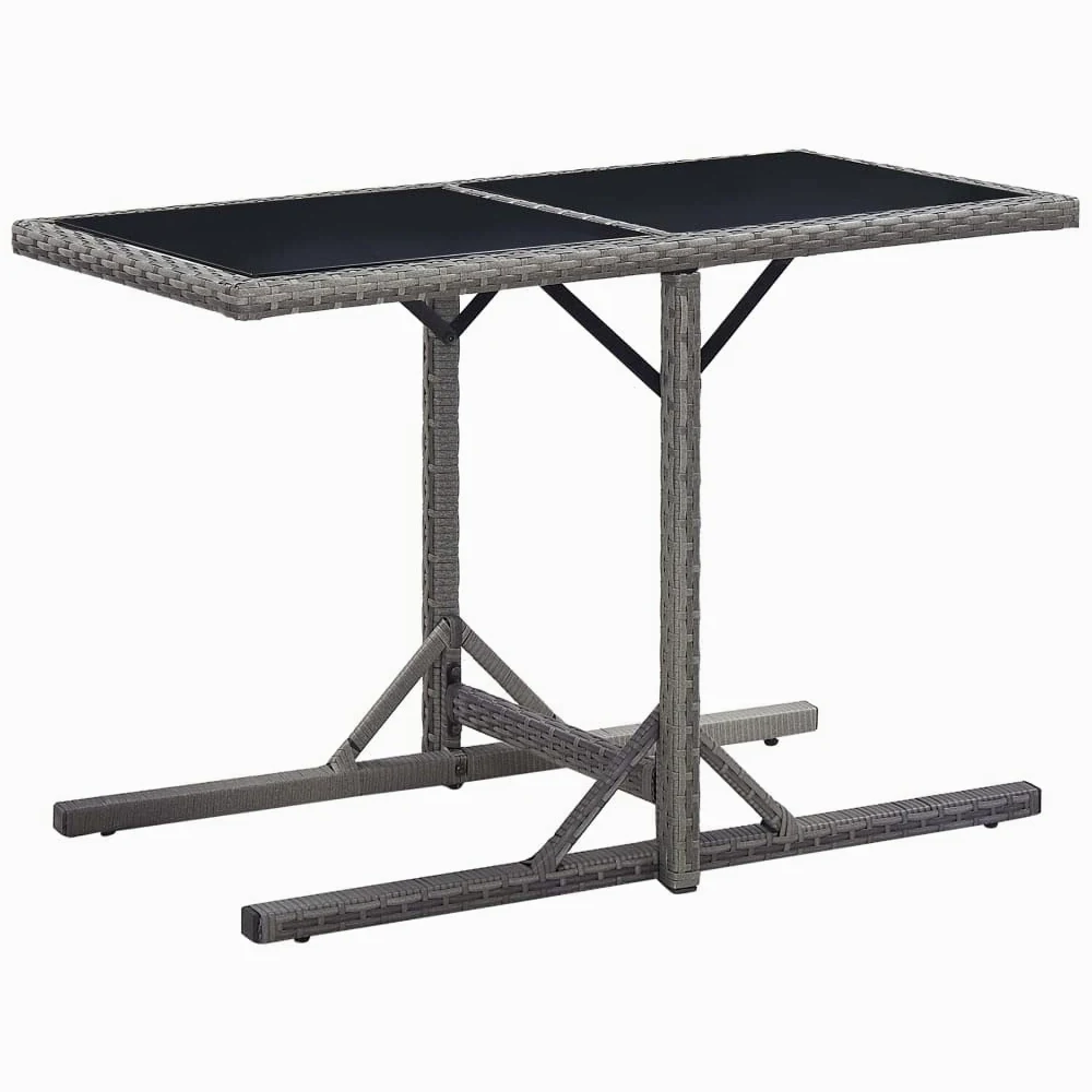 Mesa de jardín de ratán de polietileno con tablero de cristal, 110 x 53 x 72 cm, de color antracita, con estructura de acero, resistente al agua y fácil de limpiar, para jardín, terraza o