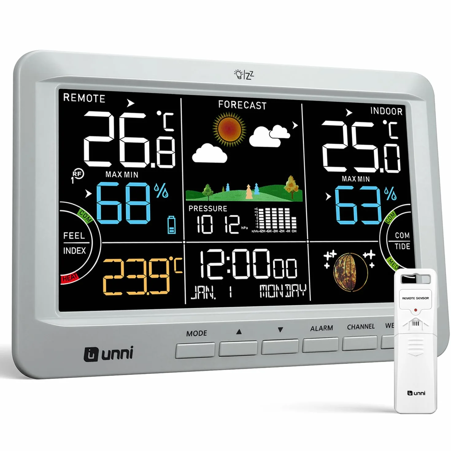 Termómetro Interior Exterior Inalámbrico Estación Meteorológica Monitor Humedad Temperatura Punto de Rocío Barómetro Blanco