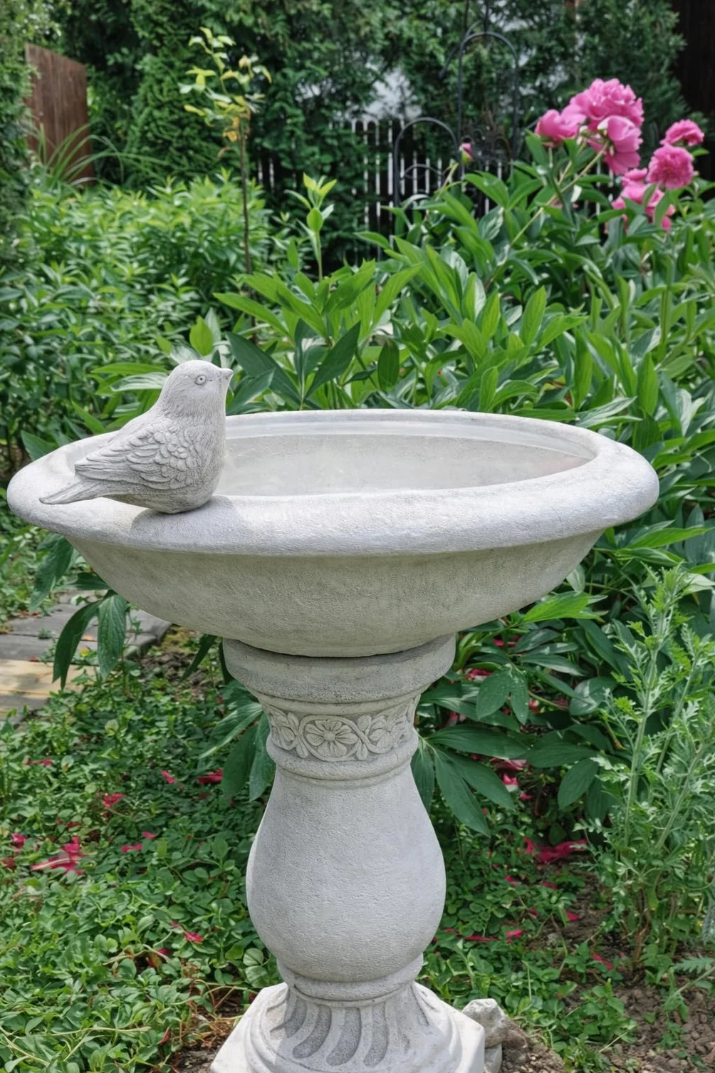 Antiguo baño de pájaros Adorno de Piedra Columna Decorativa Green Lane Garden