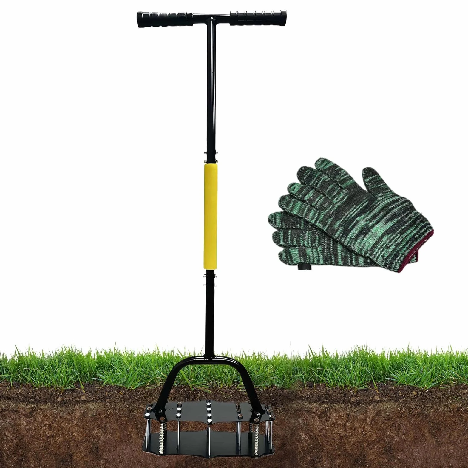 Aireador de césped Aireador Manual / Esponjador | Diseño con resorte, aireador para césped con 17 púas de acero para Mantenimiento de Jardín y Césped