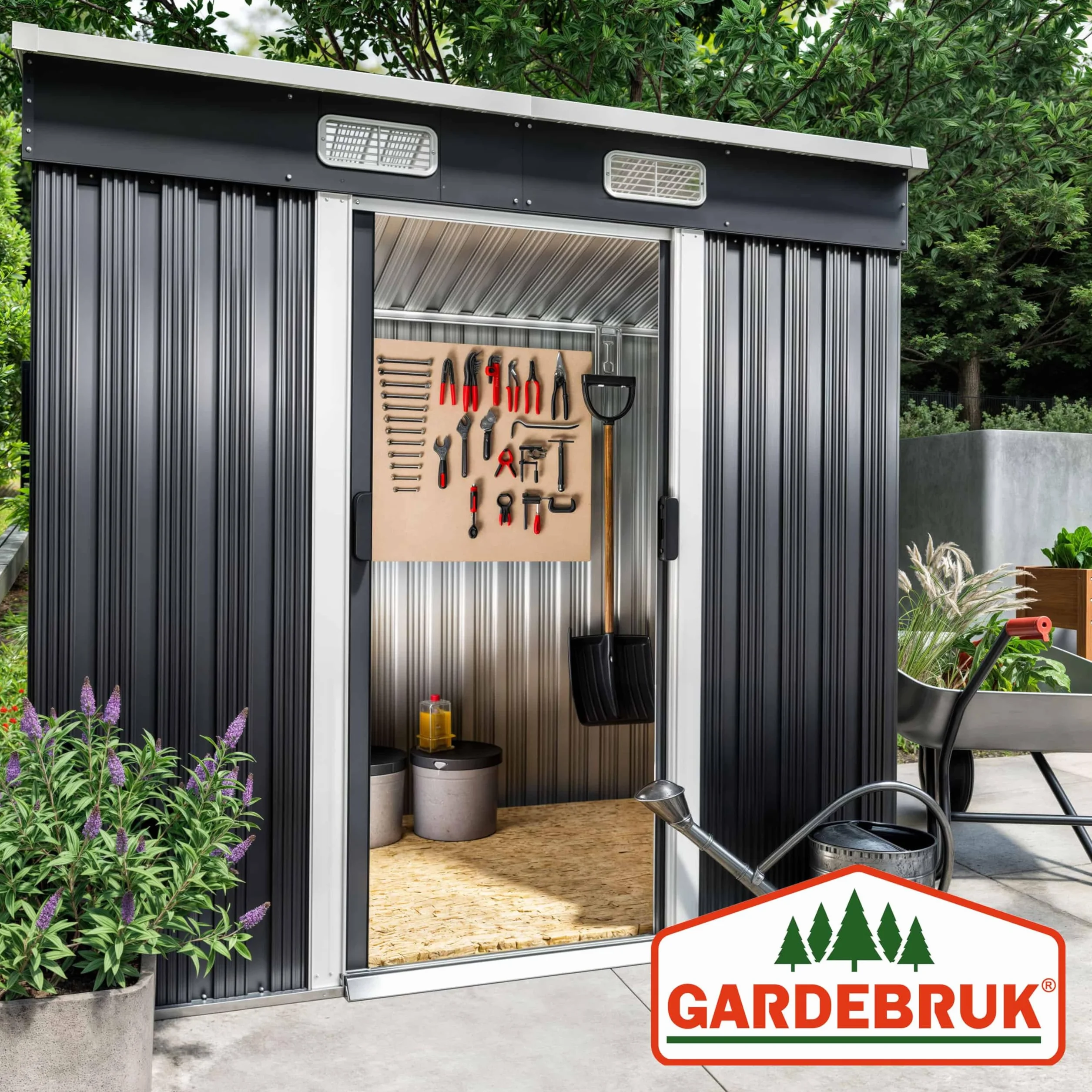 Cobertizo de Jardín Metálico 2m² 200x125x185cm Puerta Corrediza Antracita