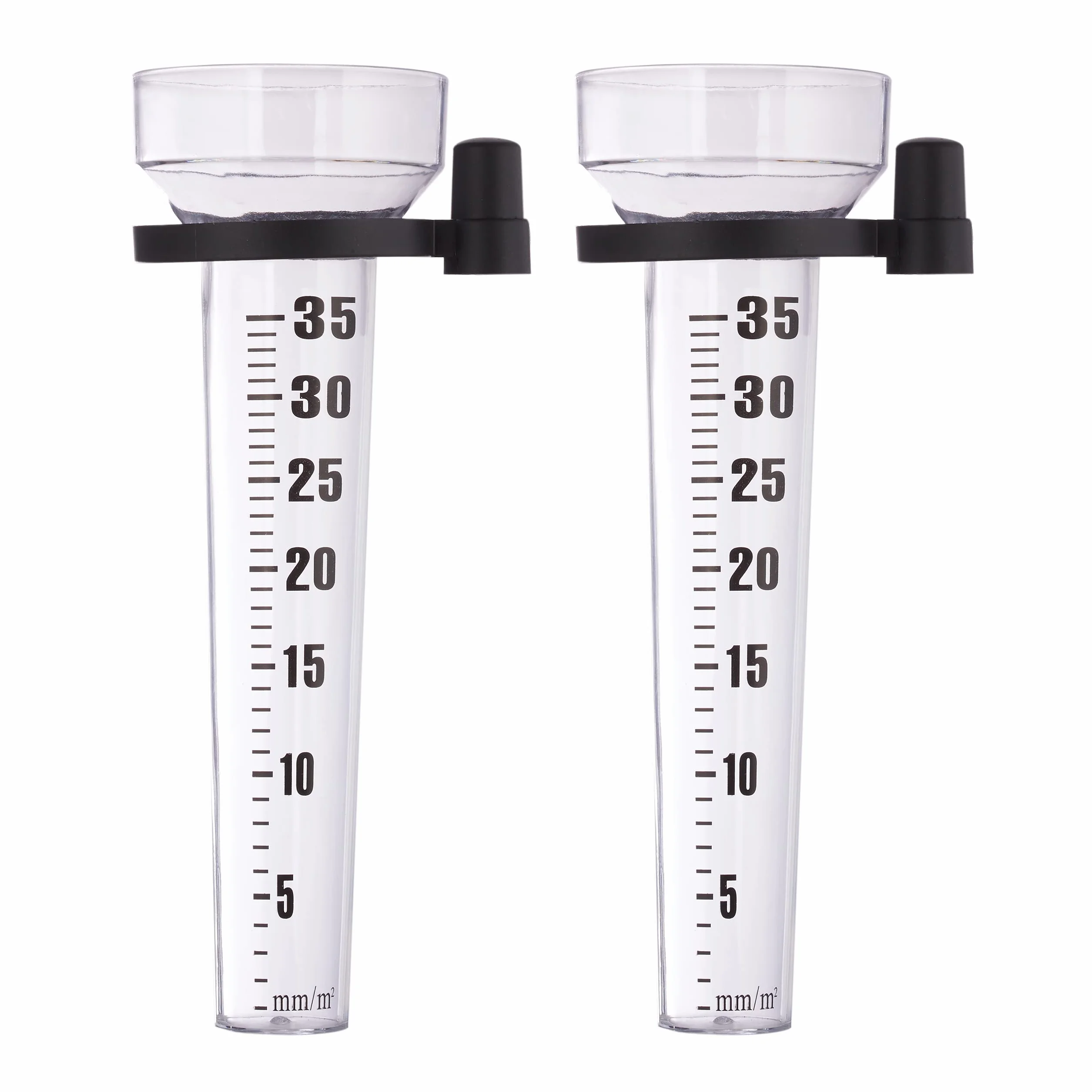 Pluviómetros Exteriores con Soporte, Pack de 2, Plástico Transparente, Hasta 35 mm/m²
