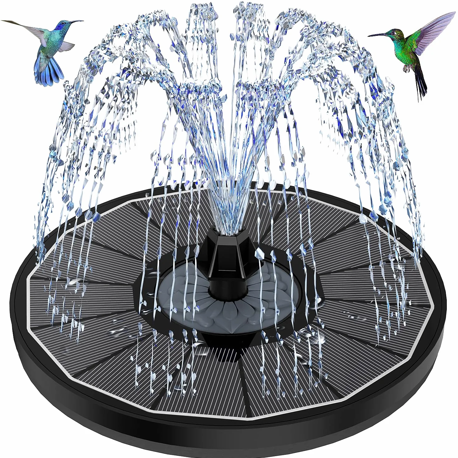 SZMP Fuente Solar Bomba 3.5W Vidrio Solar Panel Bomba de Agua Solar 8 Boquillas 4 Fijadores para Estanque Jardín Exterior