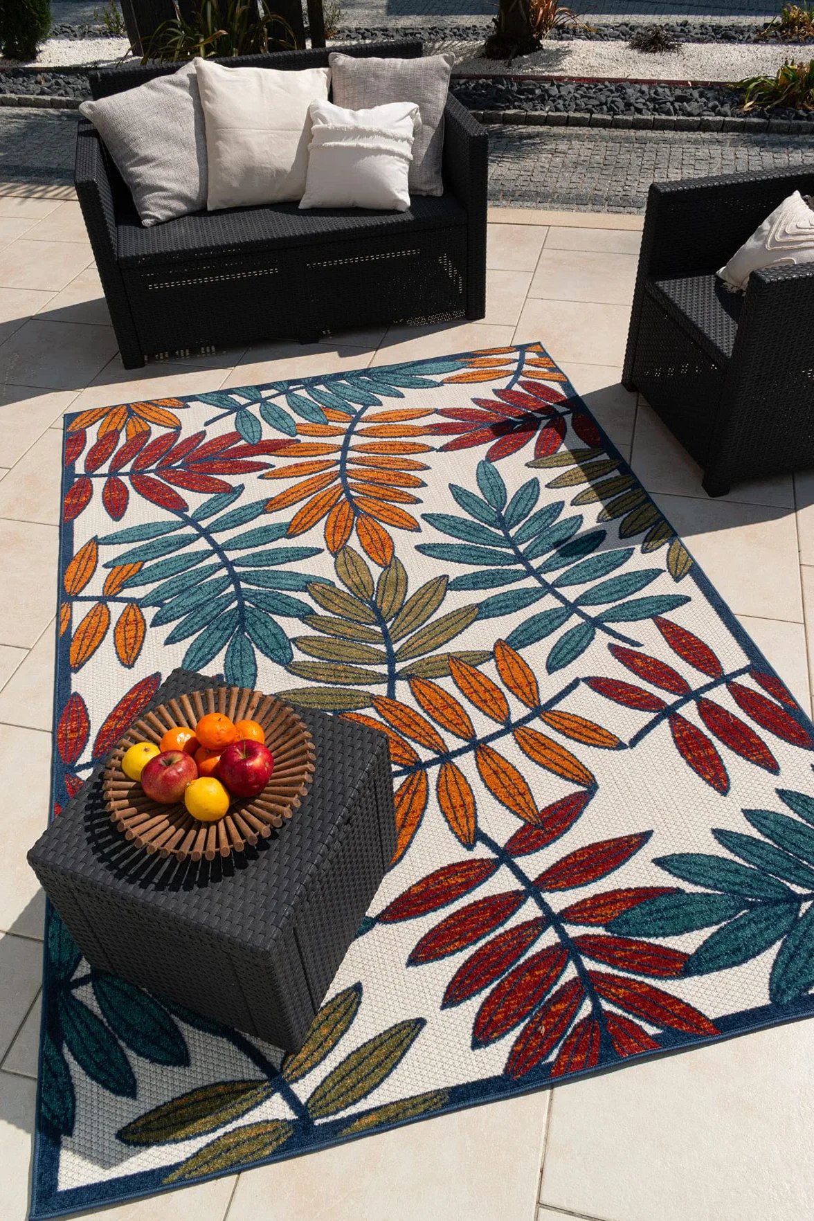 Alfombra Cabana Interior Exterior 70x140 cm Multicolor Patrón en Relieve